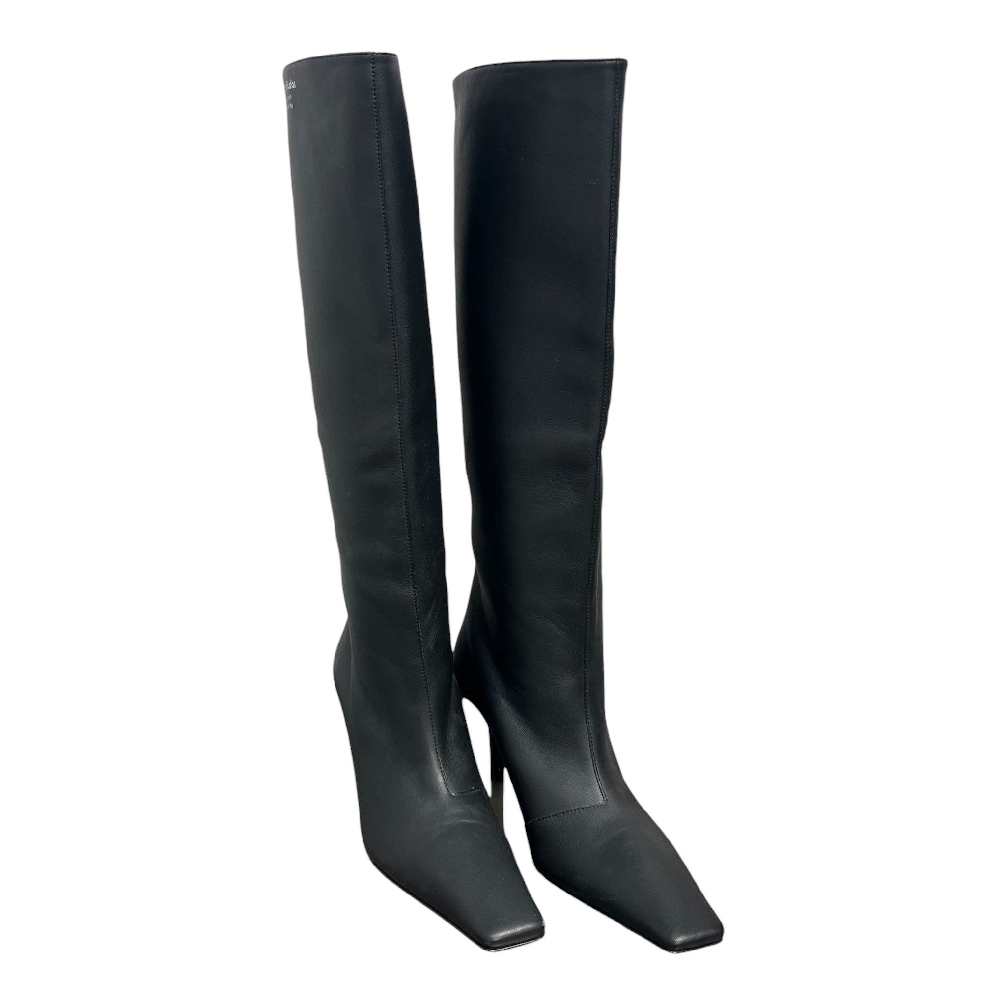 Acne Studios/Boots/EU 38/Leather/BLK/KNEE HIGH SQUARE TIP SLVR LOGO view 1