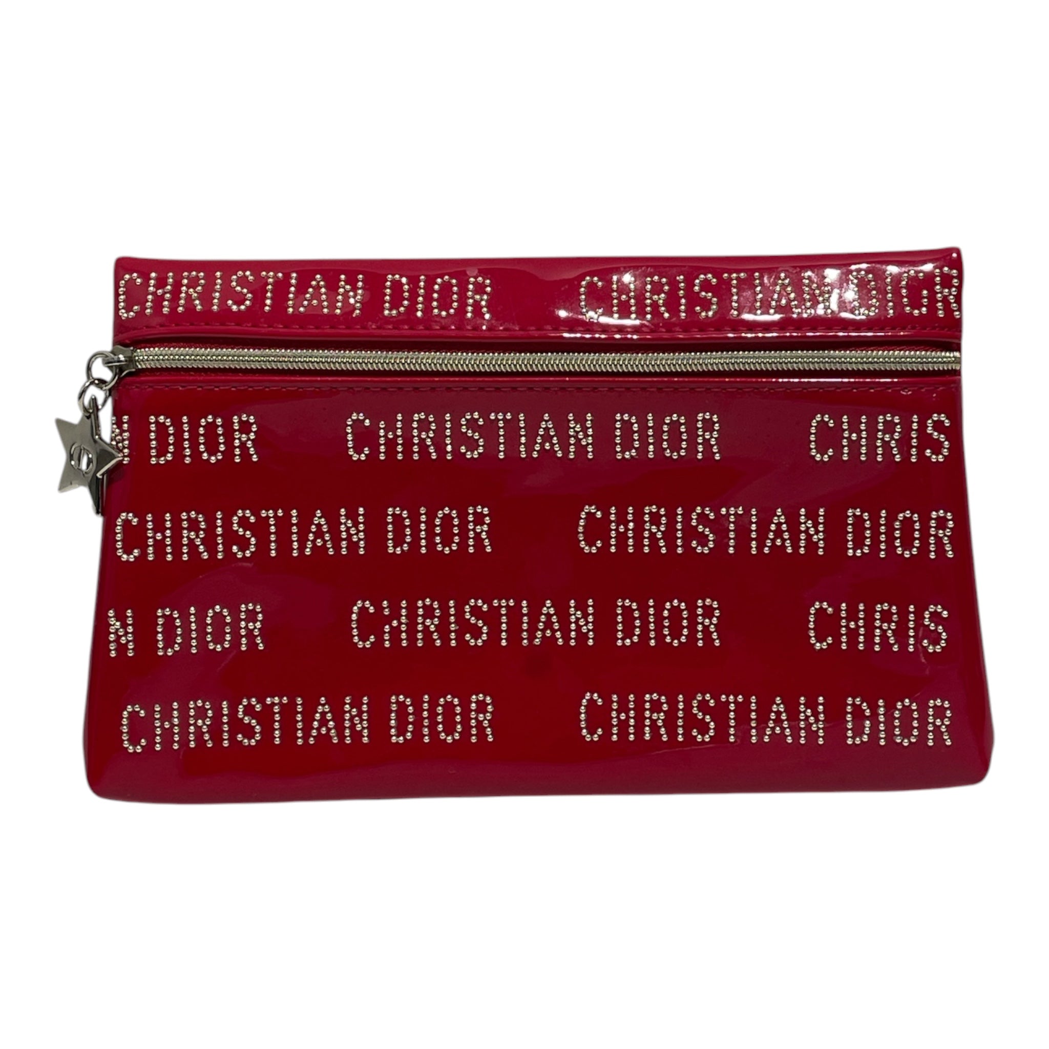 Christian Dior/Long Wallet/Polyester/RED/stones on front view 1