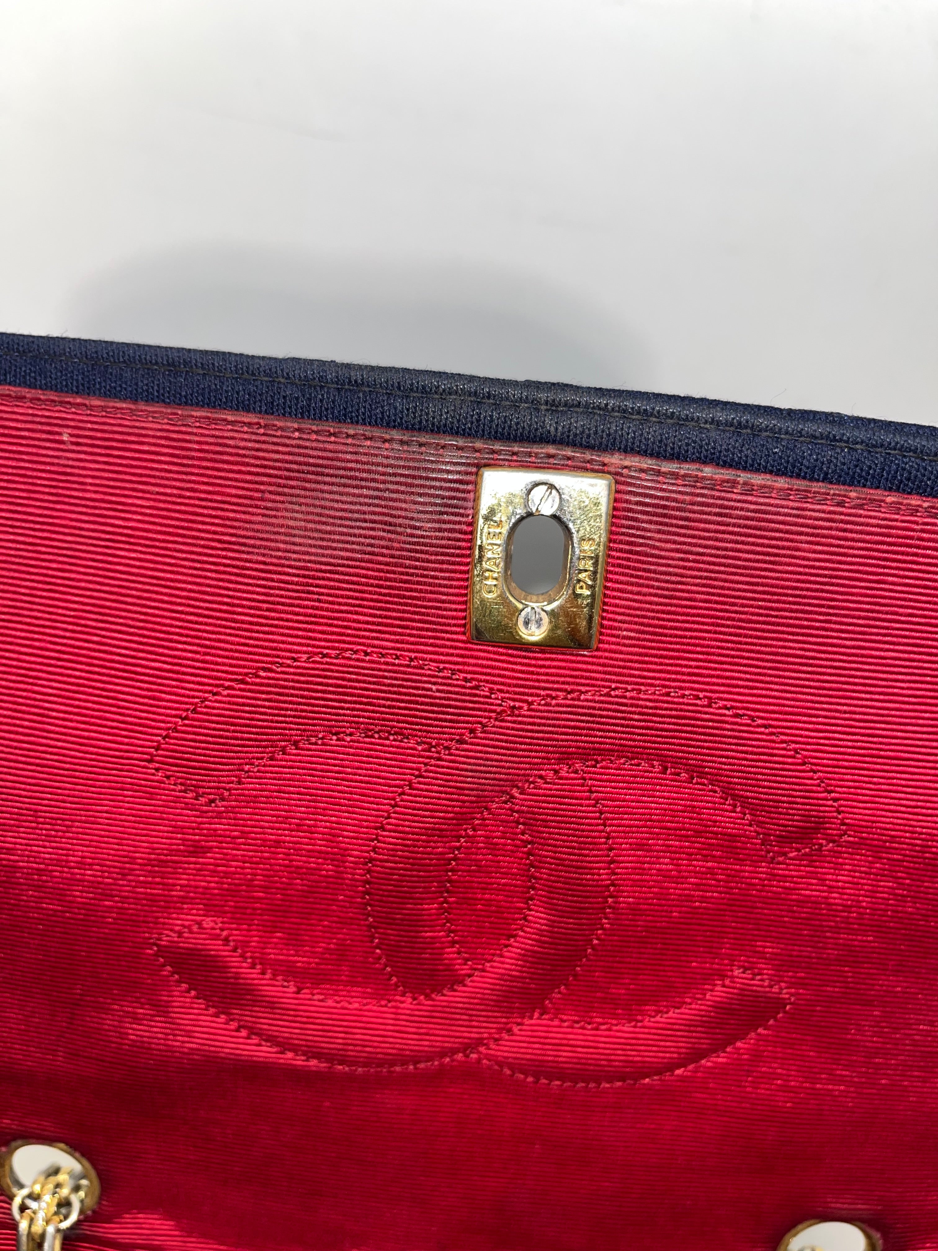 CHANEL/Cross Body Bag/Cotton/NVY/classic flap bag cloth view 9