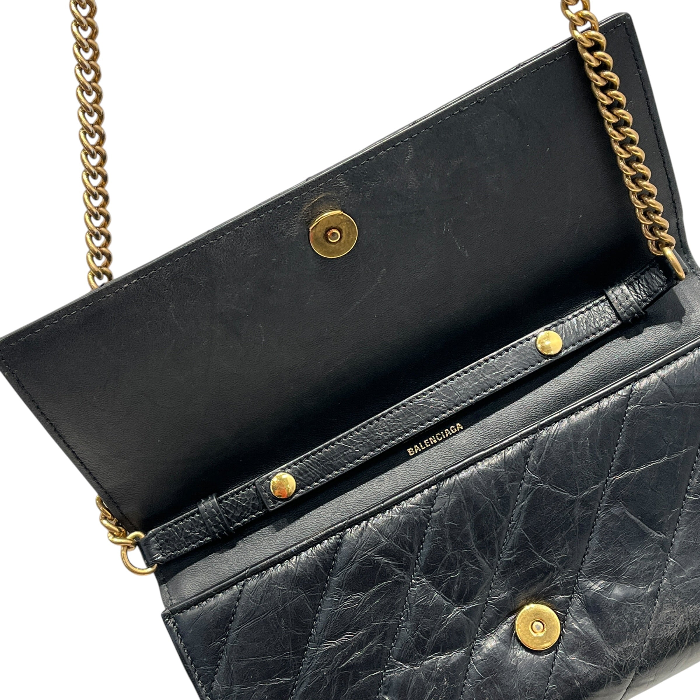 BALENCIAGA/Cross Body Bag/Leather/BLK/crush wallet on chain view 13