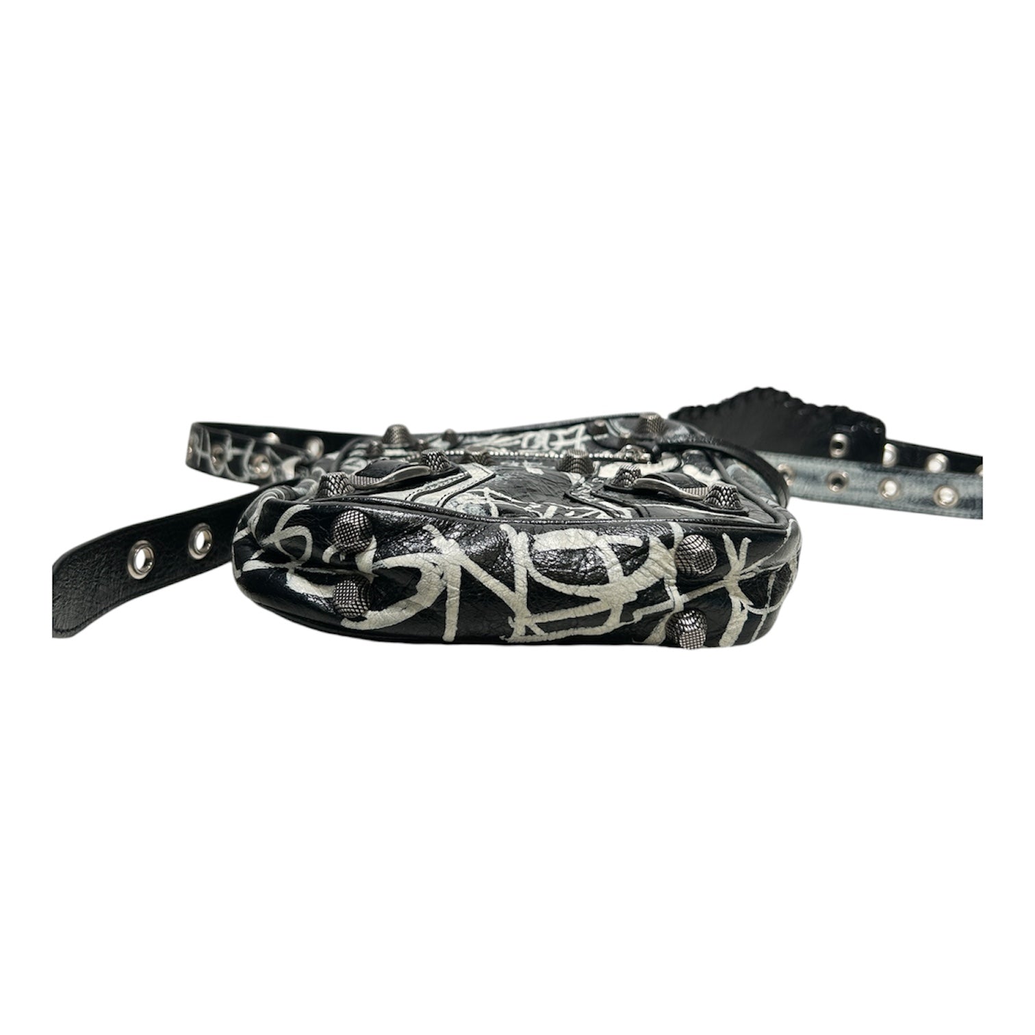BALENCIAGA/Cross Body Bag/All Over Print/Leather/BLK/graffiti cagole view 3