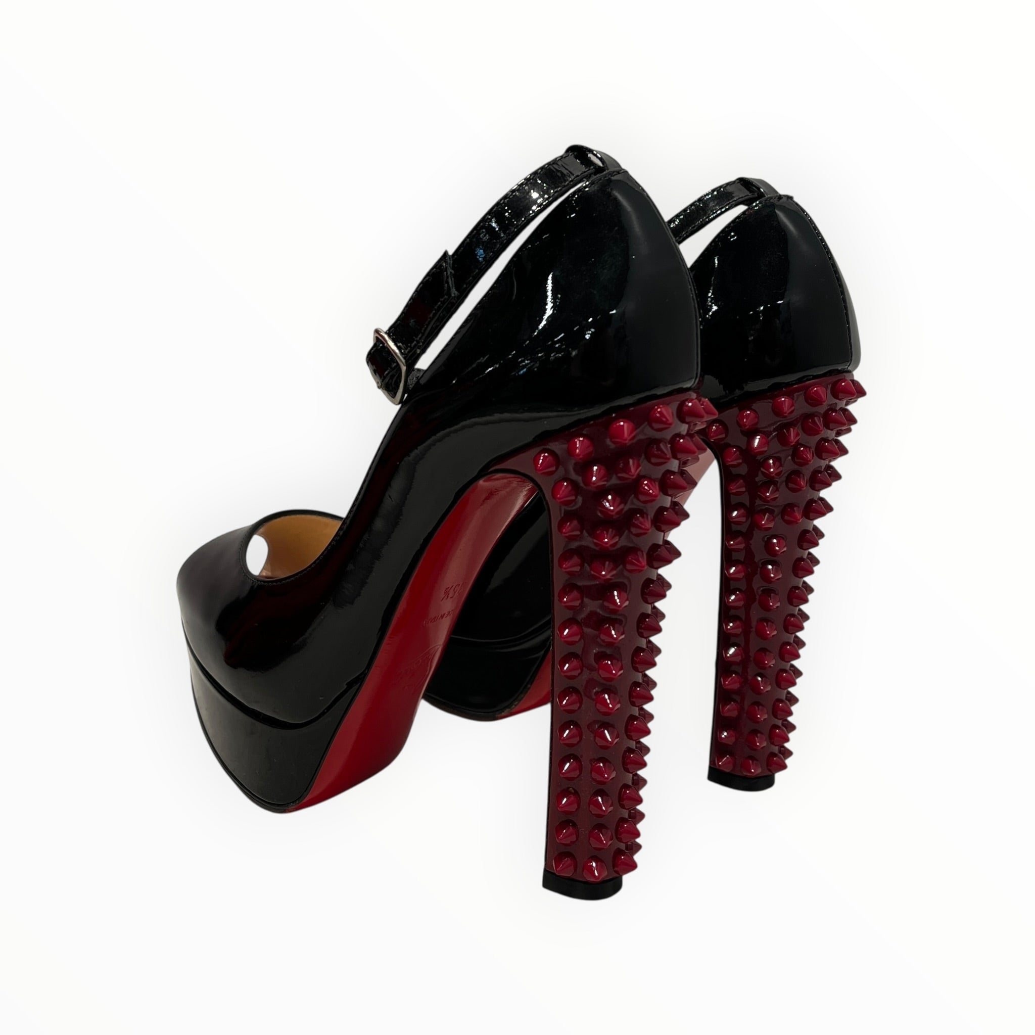 Christian Louboutin/Heels/EU 35.5/Leather/BLK/Ankle Strap/RED STUDDED HEEL view 2