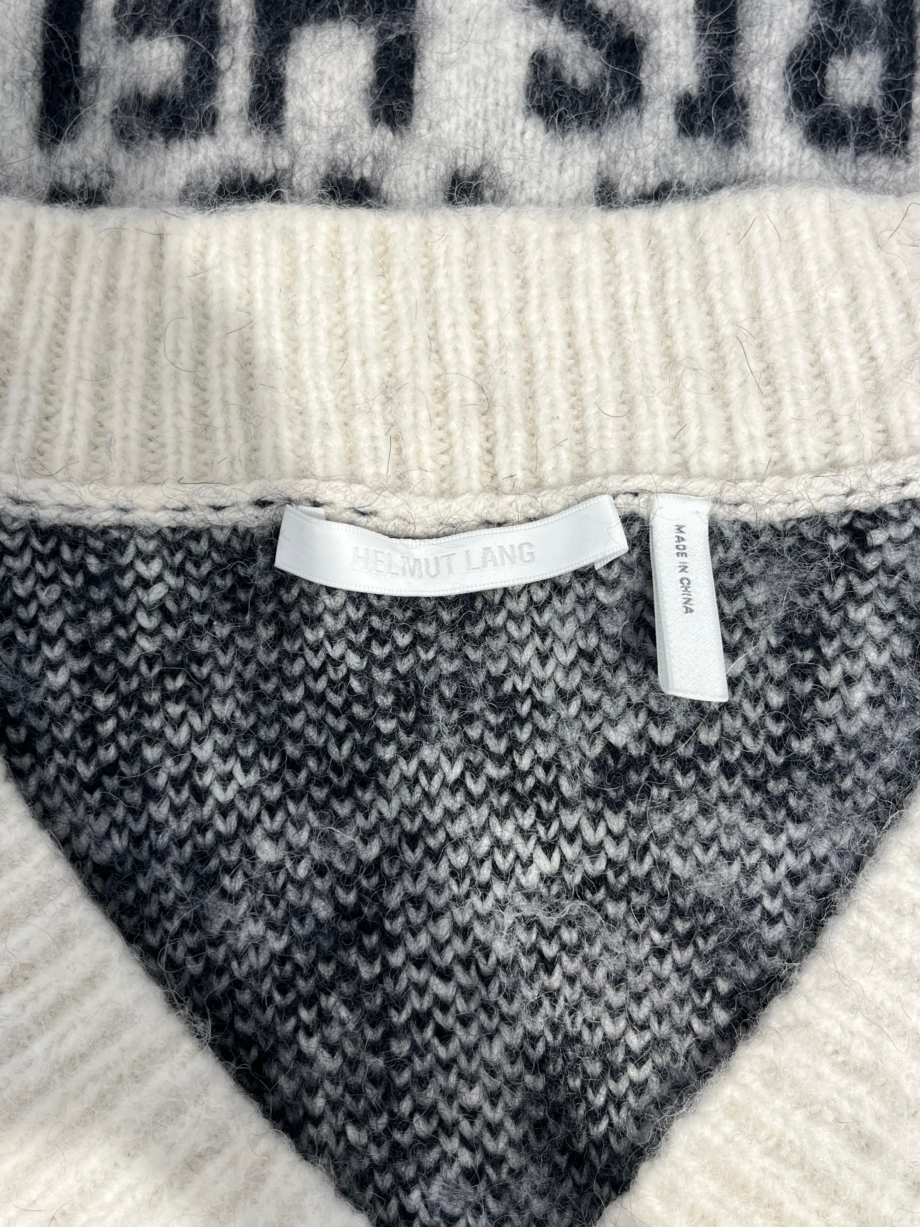 Helmut Lang/Sweater/L/All Over Print/Wool/WHT/REPEAT LOGO V-NECK view 3