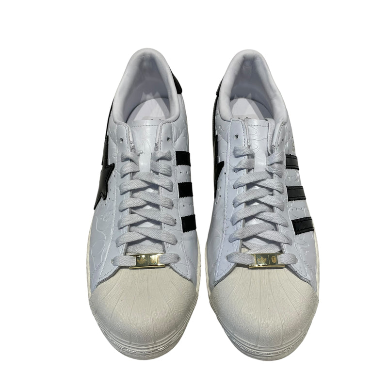 adidas/A BATHING APE/Low-Sneakers/US 10/Stripe/Leather/WHT/EMBOSSED SUPERSTAR