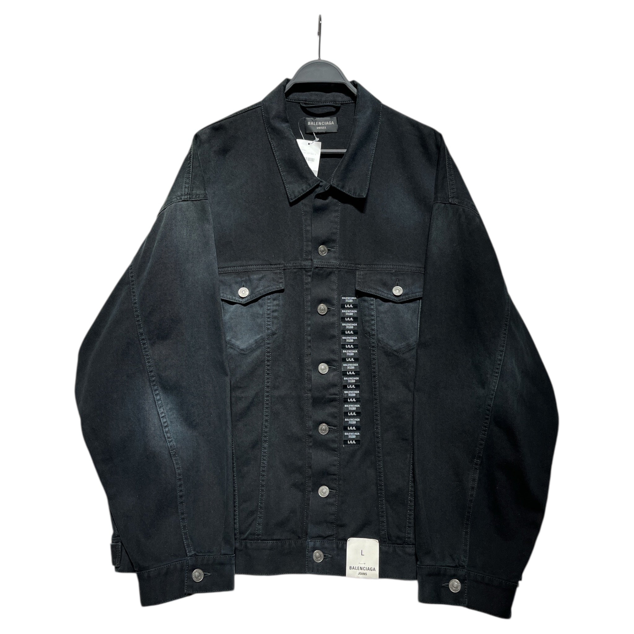 BALENCIAGA/Denim Jkt/L/Denim/BLK/OVERSIZED STICKER LABEL view 1