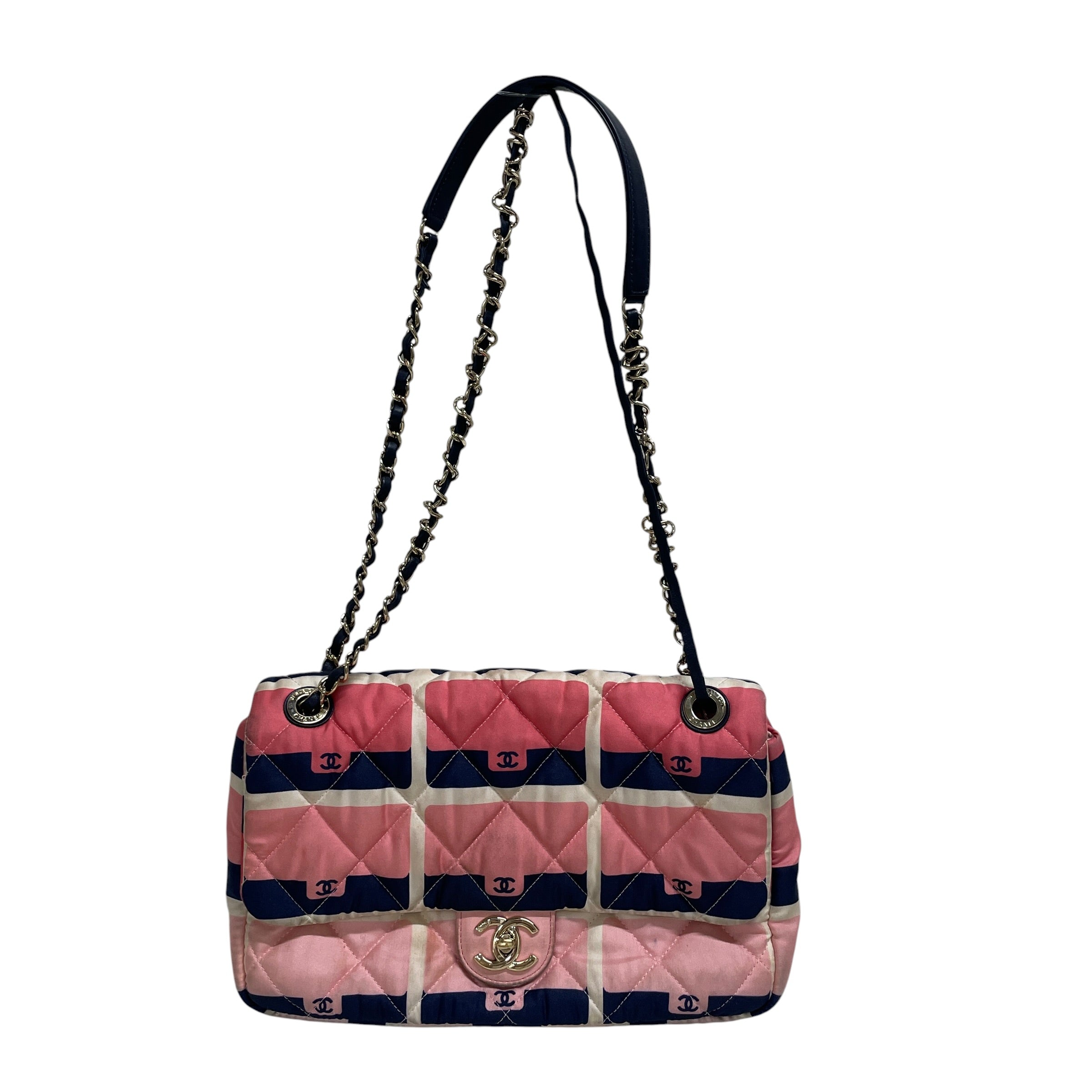 CHANEL/Cross Body Bag/Border/Cotton/PNK/White Border Blue n Pink view 1