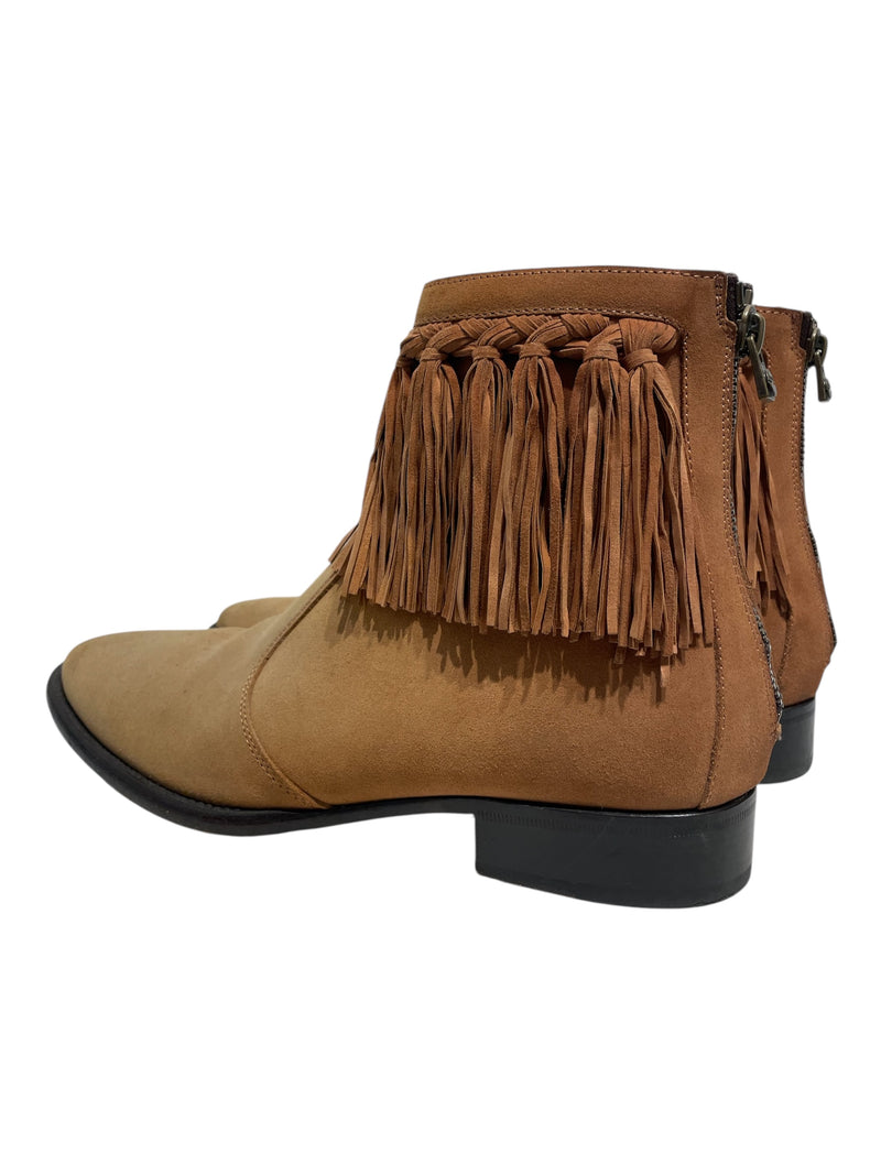 JIMMY CHOO/Cowboy Boots/US 10.5/Plaid/Suede/CML/suede fringe trim ankle boot