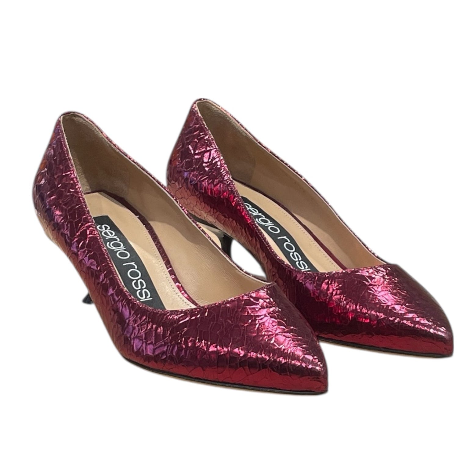sergio rossi/Heels/EU 35/RED/Textured Kitten Heel Pumps view 1