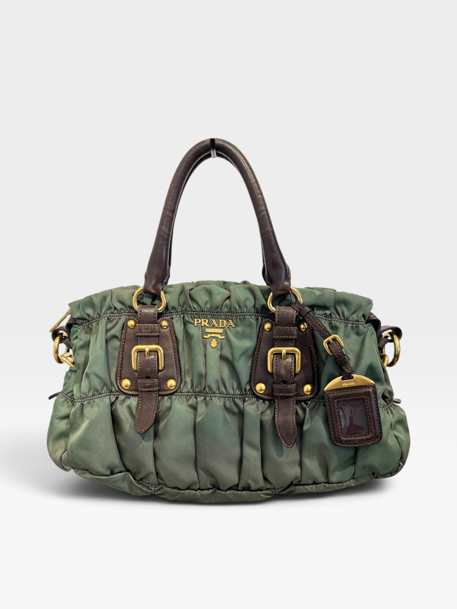 PRADA/Bag/Nylon/GRN/ruched satchel view 1