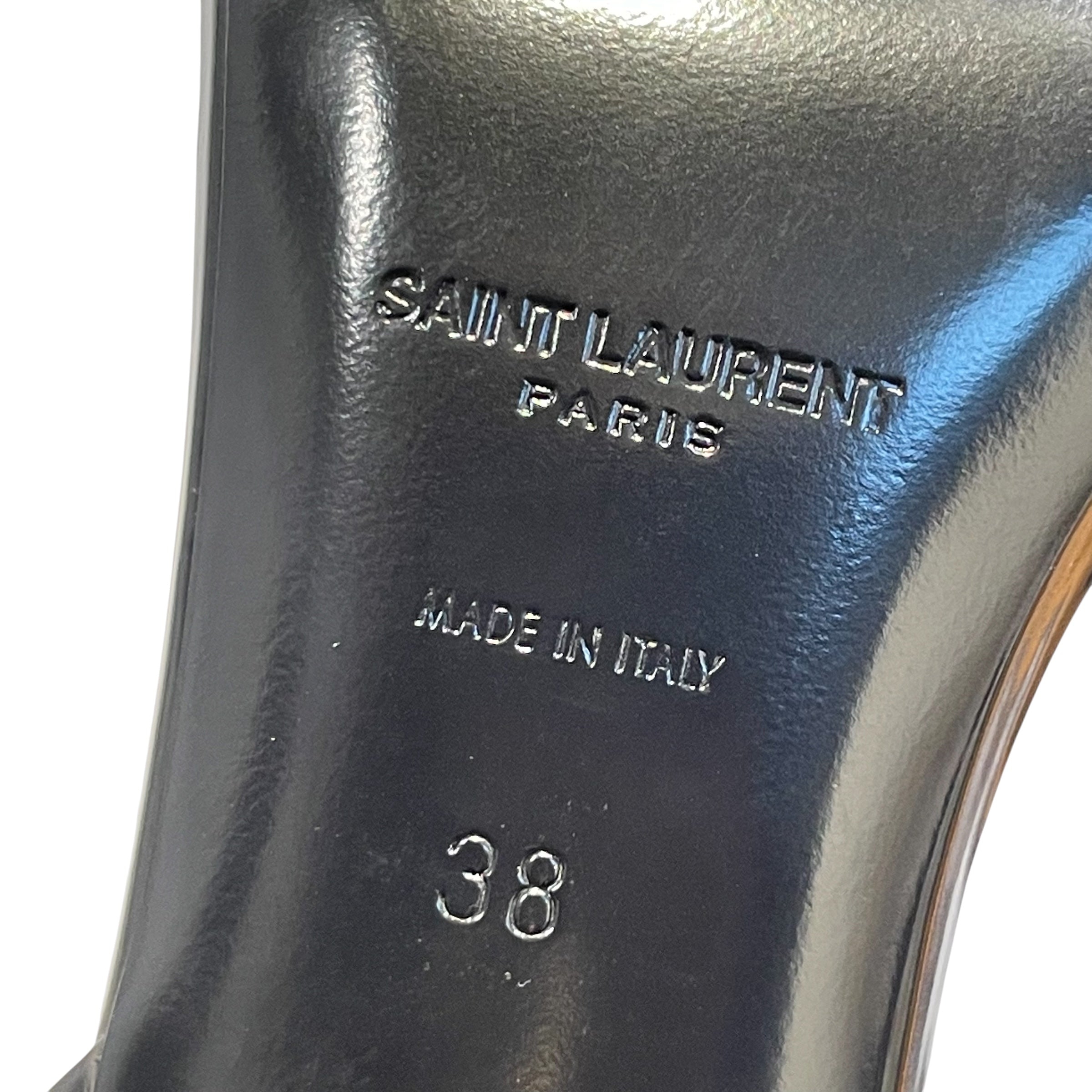 YVES SAINT LAURENT/Heels/US 8.5/Leather/BLK/gld heel/oepn toe/blk straps view 4