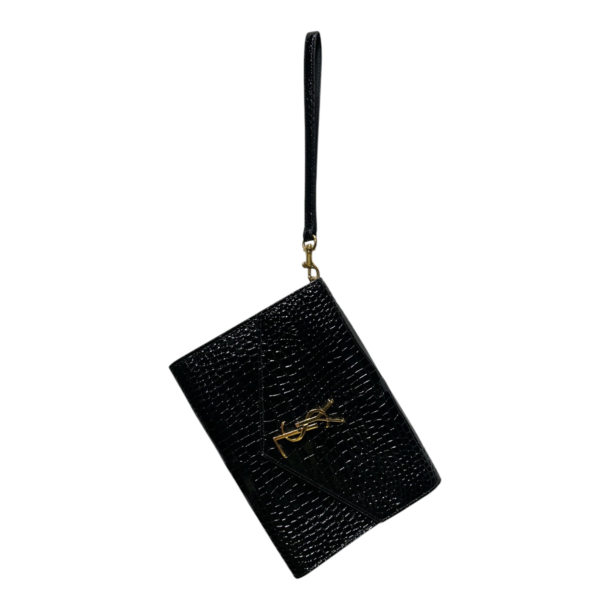 YVES SAINT LAURENT/Clutch Bag/Animal Pattern/Leather/BLK/CROC EMBOSSED POUCH view 1