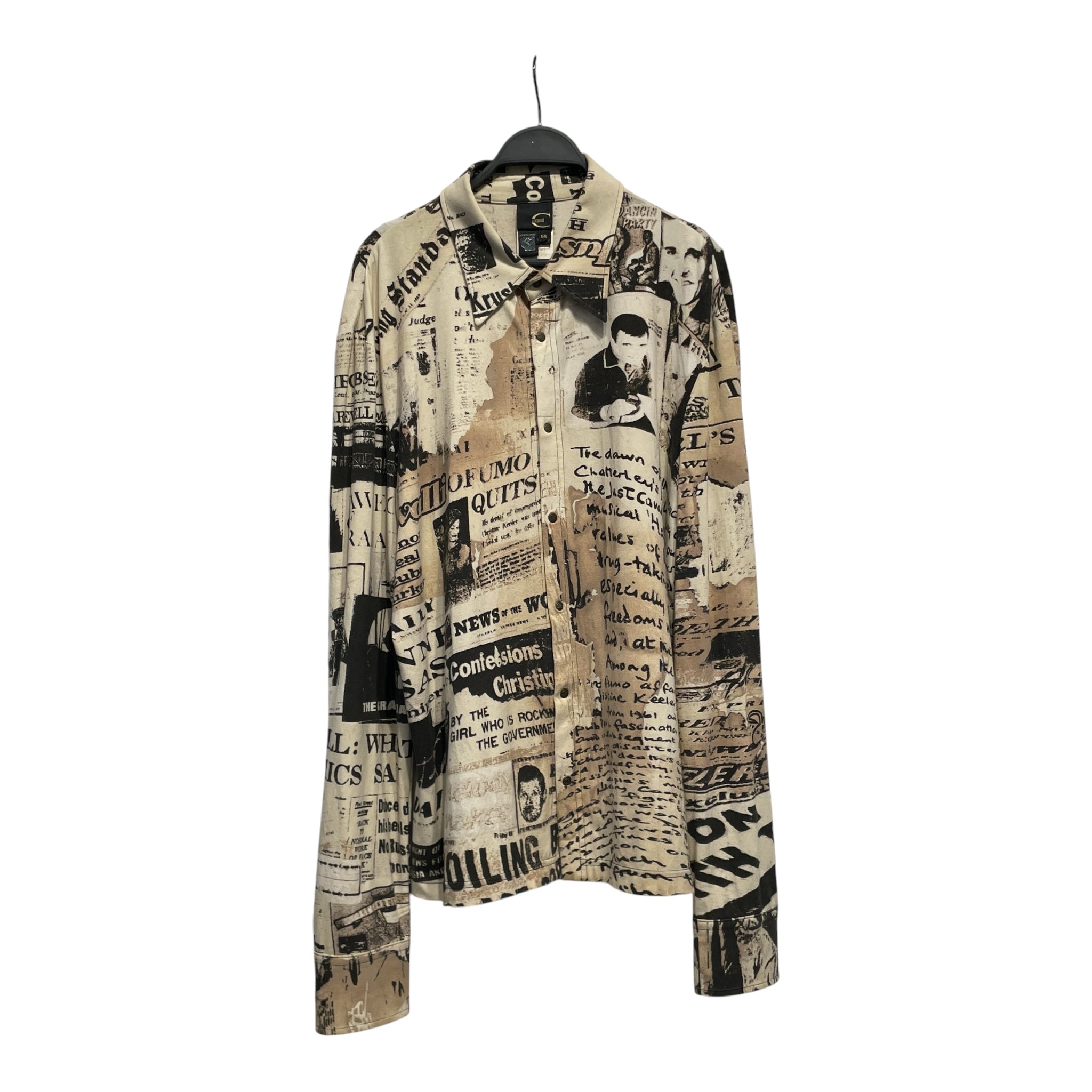 Just cavalli/LS Shirt/56/Cotton/BEG/All Over Print/newspaper view 1