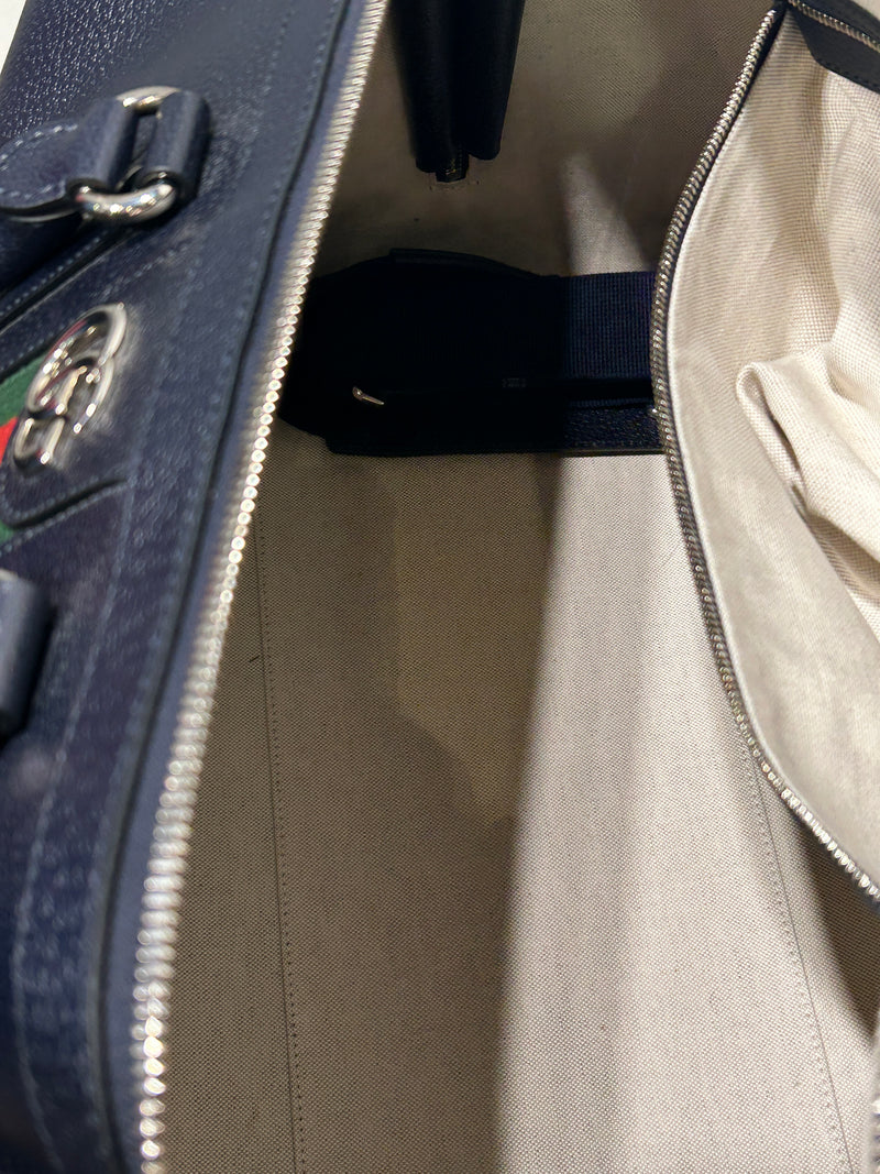 GUCCI/Luggage/Leather/NVY/SAVOY WEB DUFFLE / SLV GG