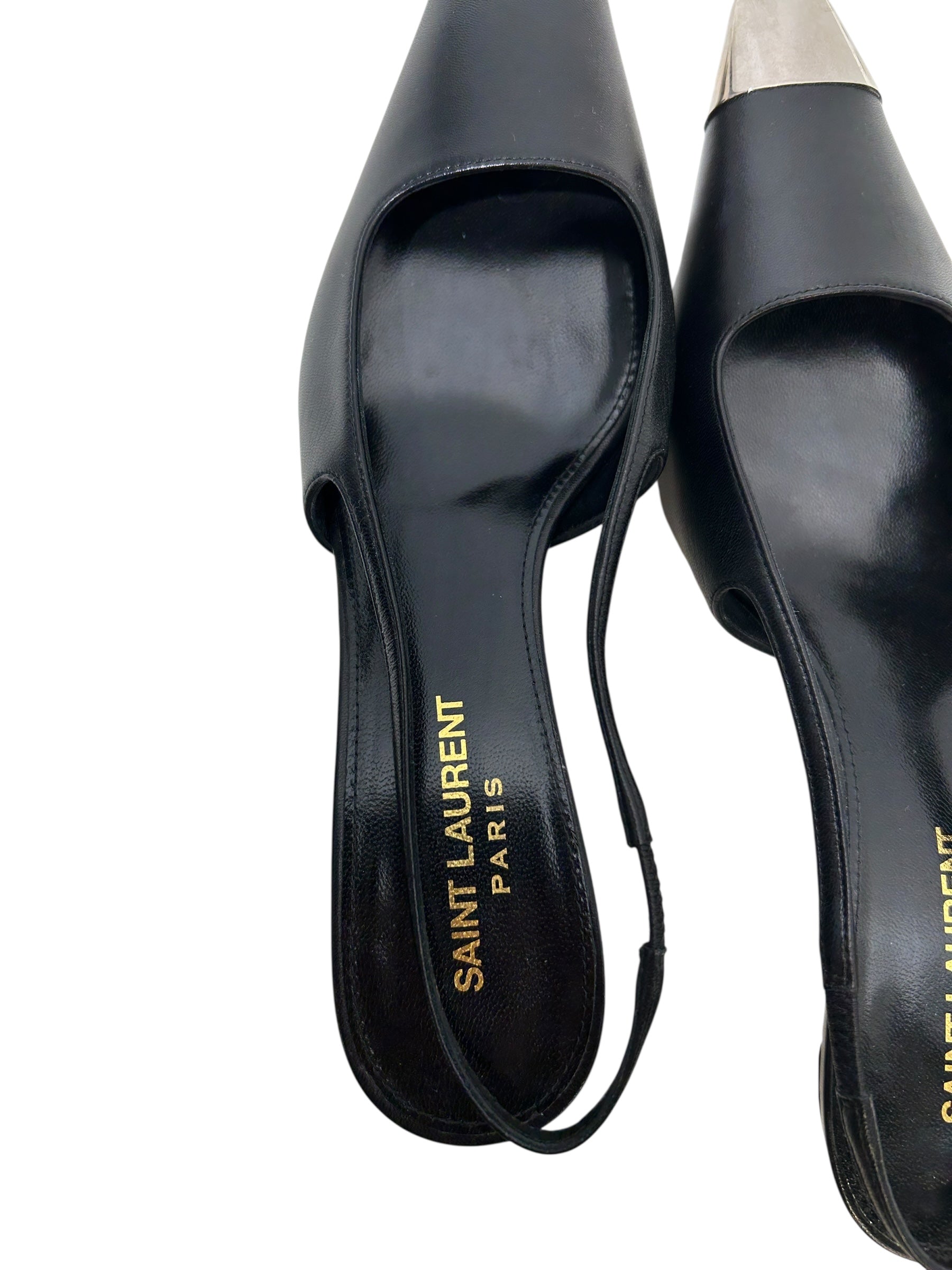 SAINT LAURENT/Heels/EU 36.5/Leather/BLK/POINTED LOW HEELS METAL TOE view 4