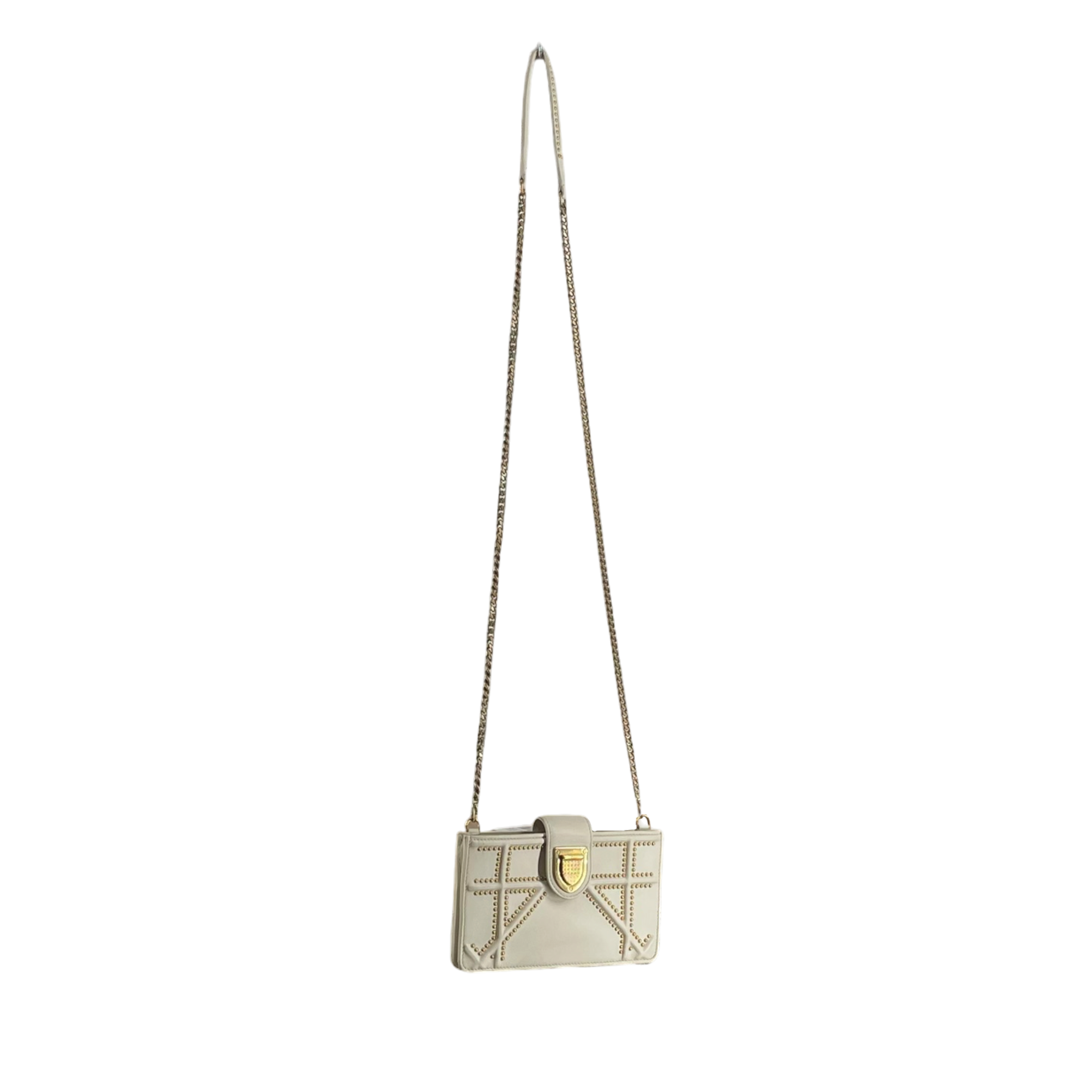 Christian Dior/Cross Body Bag/Leather/WHT/GOLD STUD HARDWARE view 3