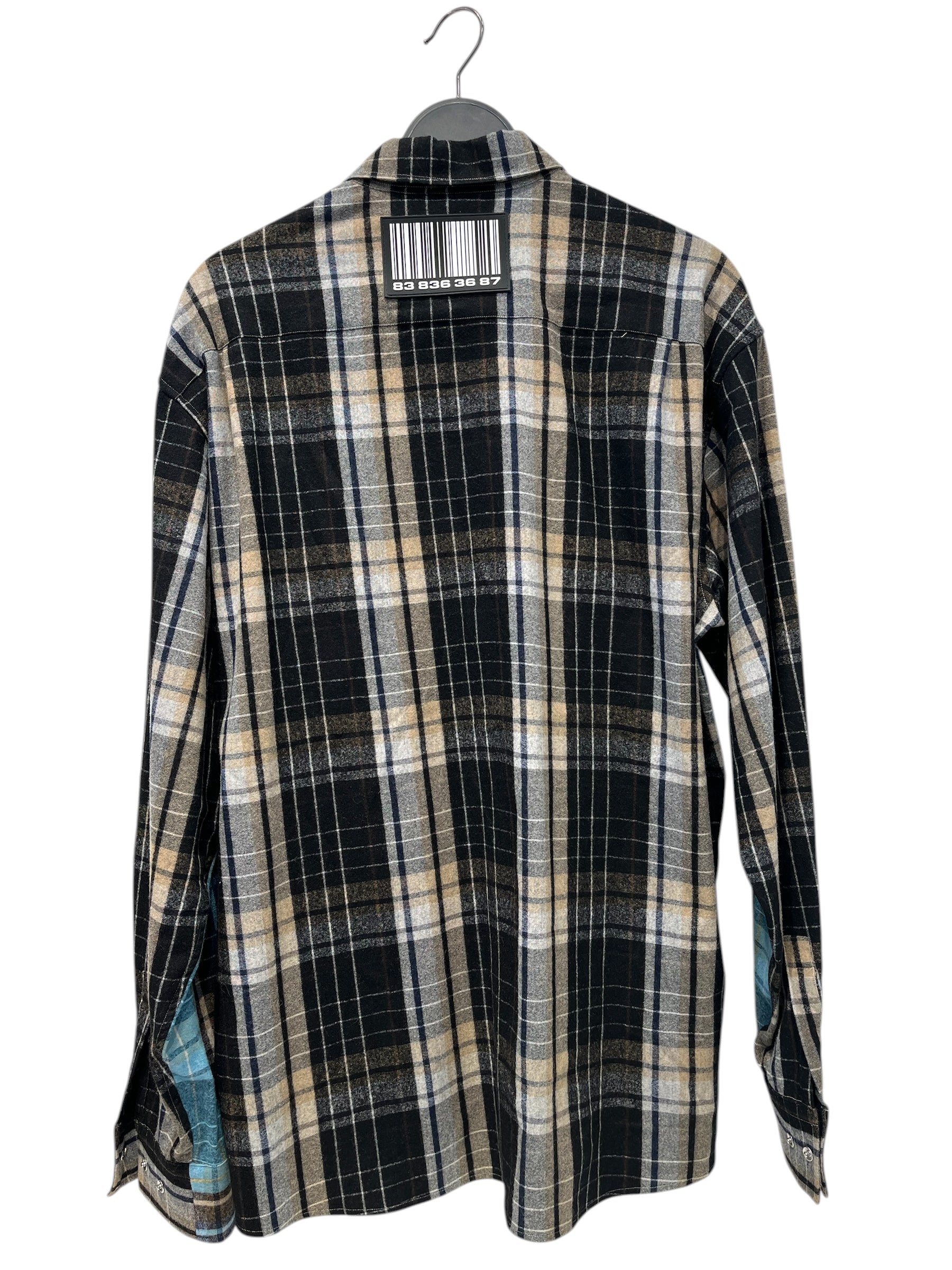 VETEMENTS/Flannel Shirt/M/Cotton/BLU/Open Coller/Plaid/BLK AND BLUE , BARCODE ON NEC view 2