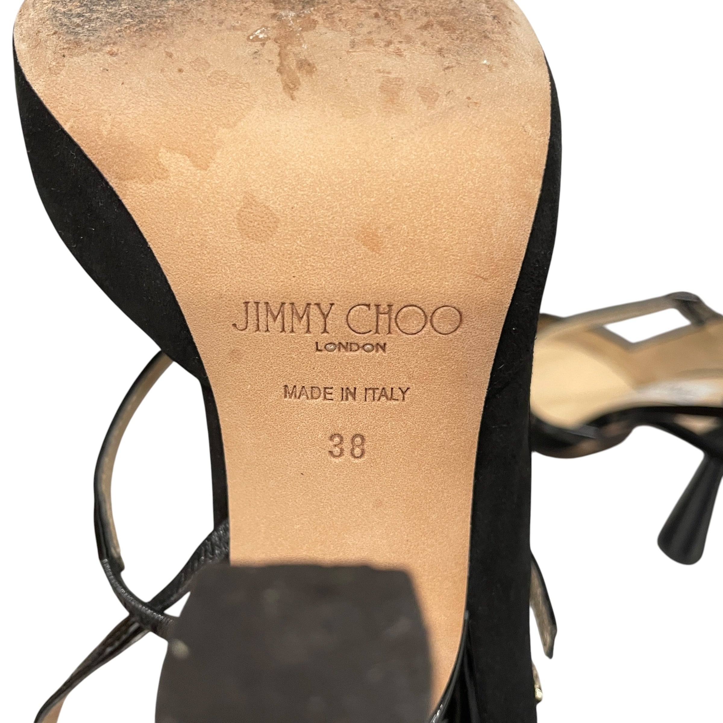 JIMMY CHOO/Heels/EU 38/Suede/BLK/STRAP BACK HEELS/JC GLD ENAMEL view 4