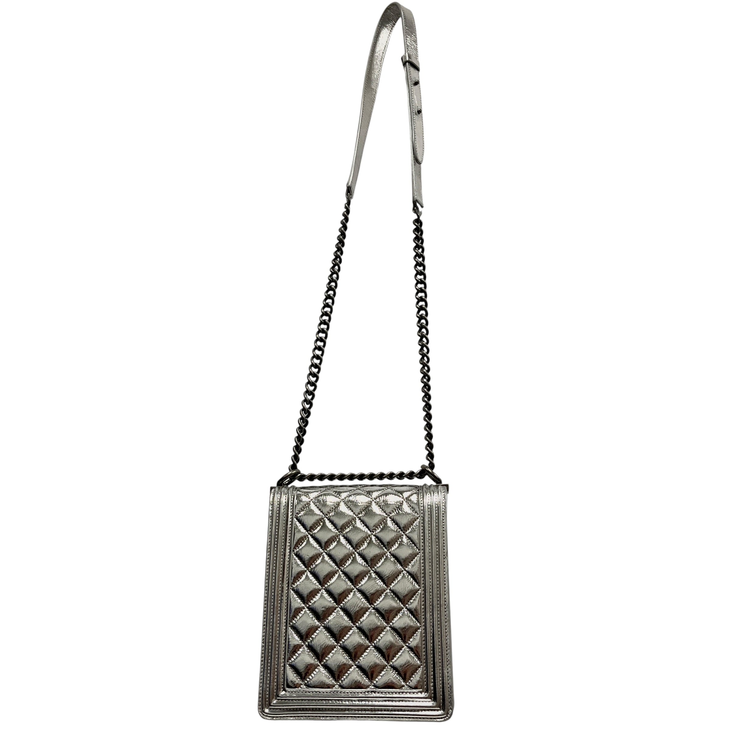 CHANEL/Cross Body Bag/Leather/SLV/North South Boy view 2