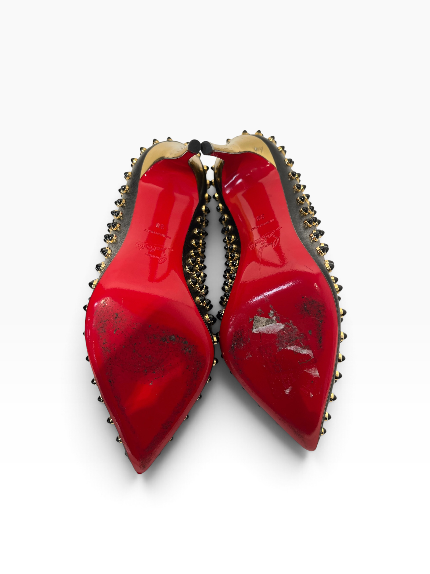 Christian Louboutin/Heels/EU 38/Leather/BLK/Gold Stud Follies Cabo Pump view 4