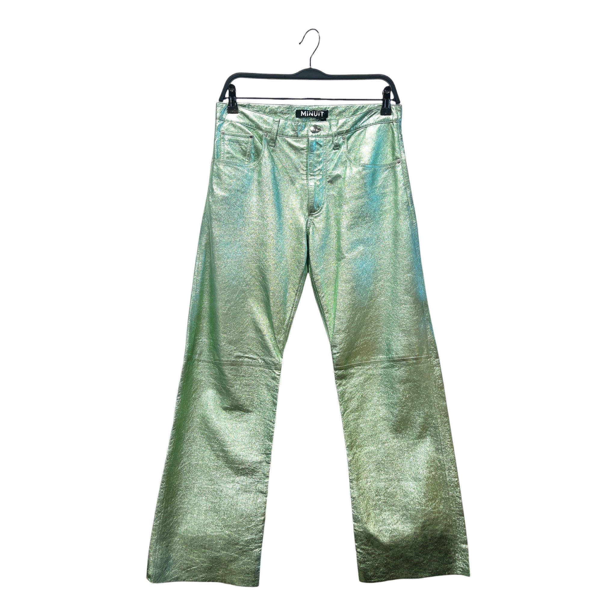 Miuit /Wide Leg Pants/34/Iridescent/Leather/GRN/High-waisted/Shimmering Green Metallic view 1
