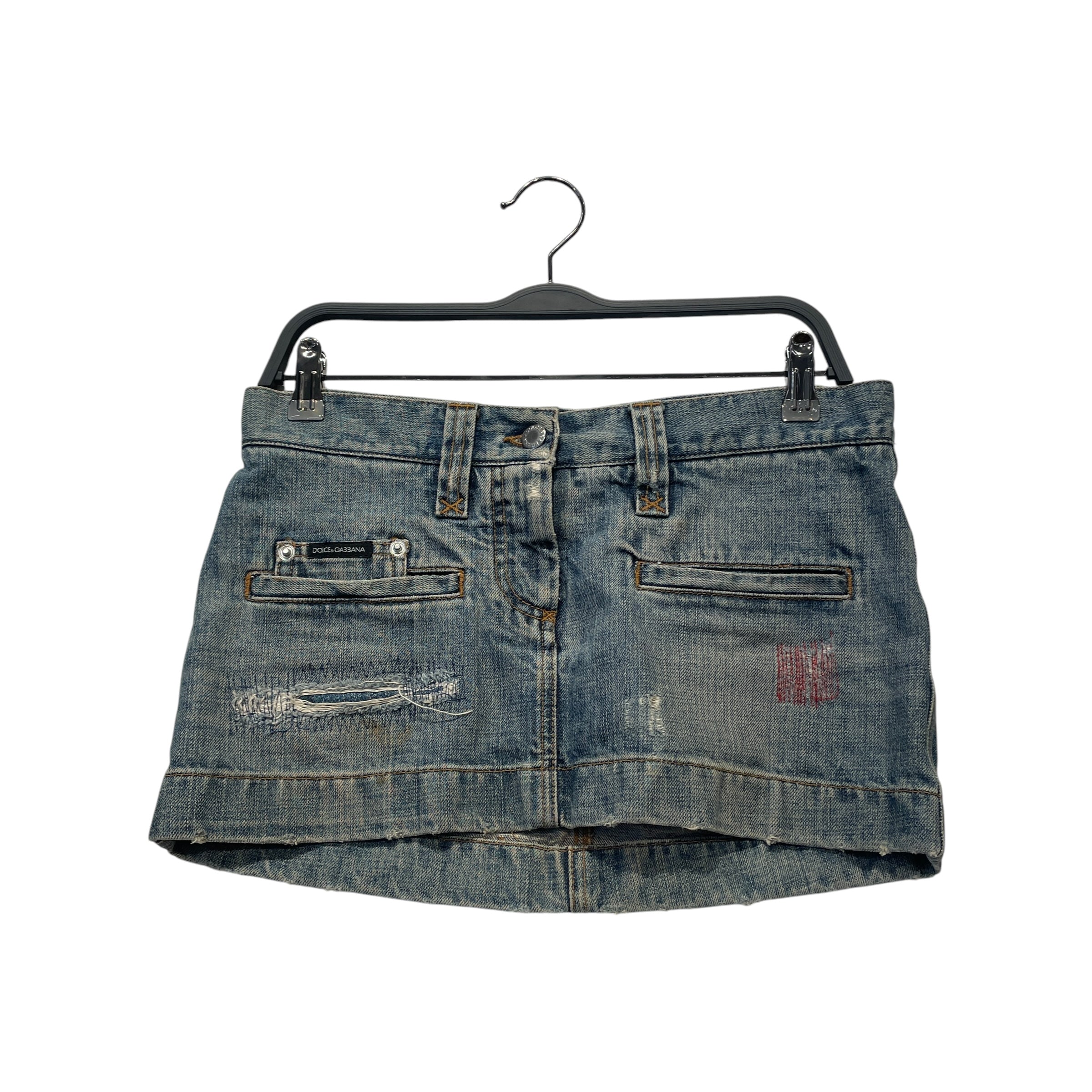 DOLCE&GABBANA/Vintage/Skirt/40/Cotton/IDG/Mini Length/DG BACK POCKET/BLUE RED STITCH view 1