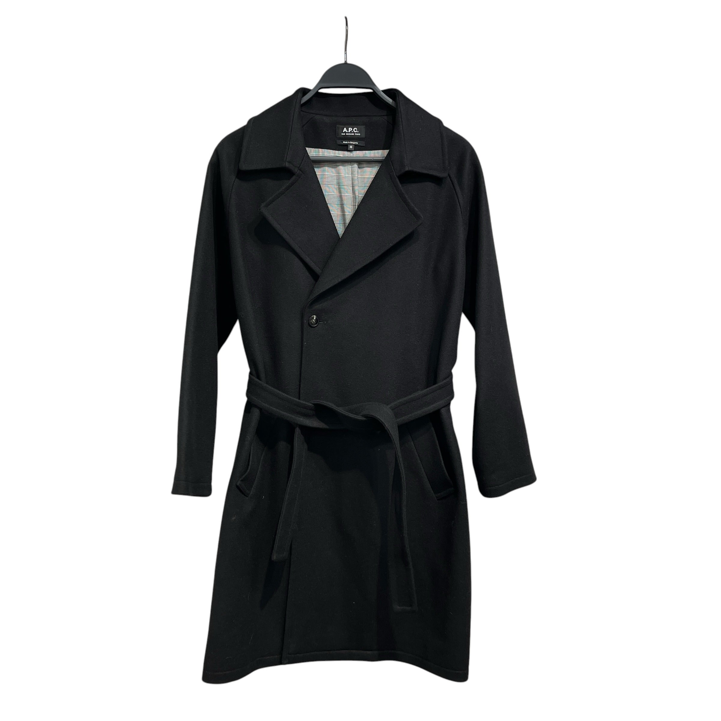 A.P.C./Trench Coat/36/Wool/BLK/Wool Belt Trench view 1