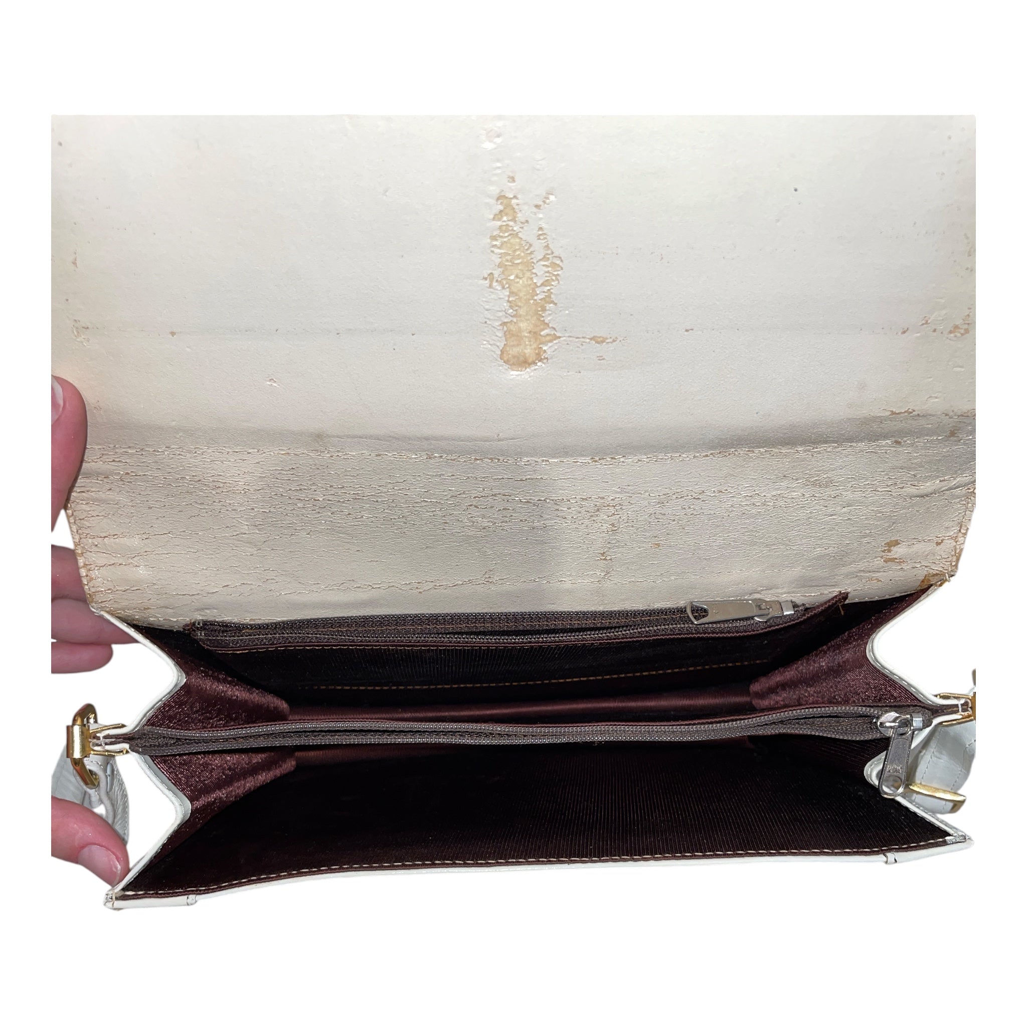 Christian Dior/Cross Body Bag/Leather/WHT/1970 Vintage Calf Skin view 5