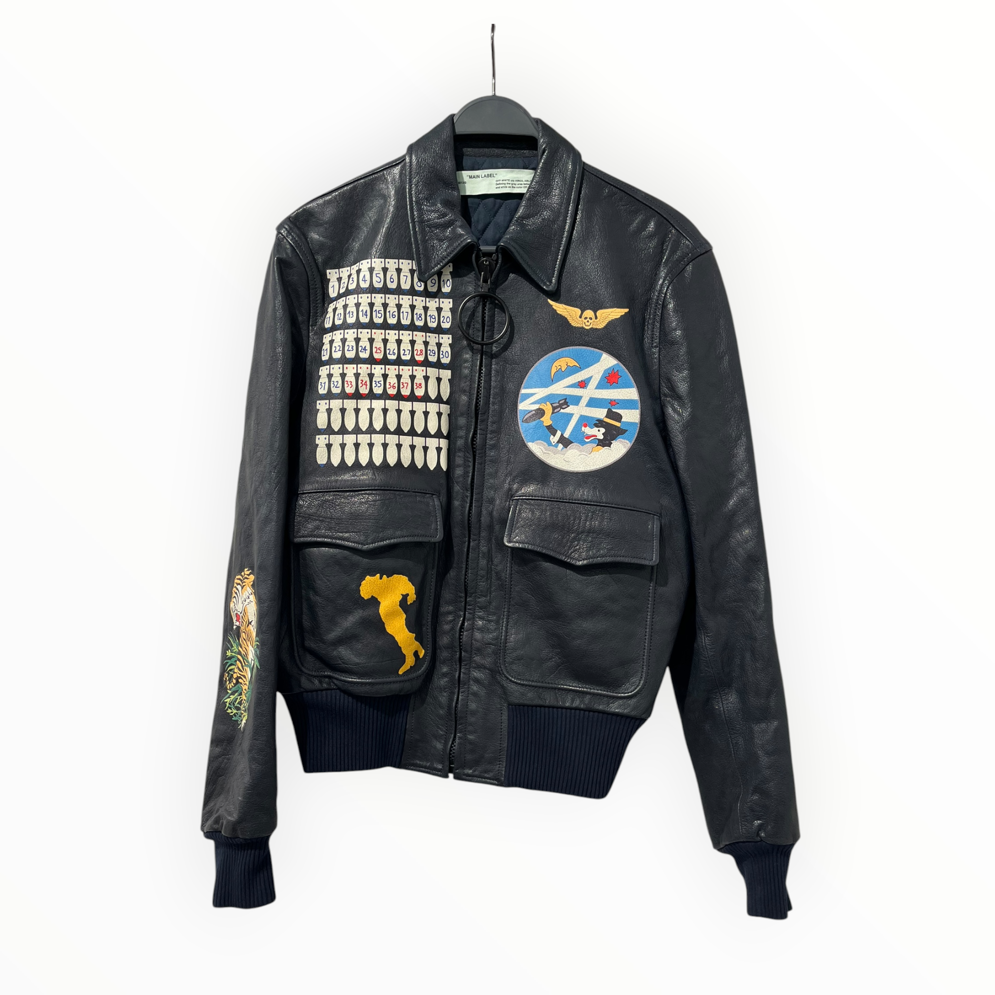 OFF-WHITE/Jacket/S/Leather/NVY/All Over Print/LEATHER AVIATOR BOMBER view 1