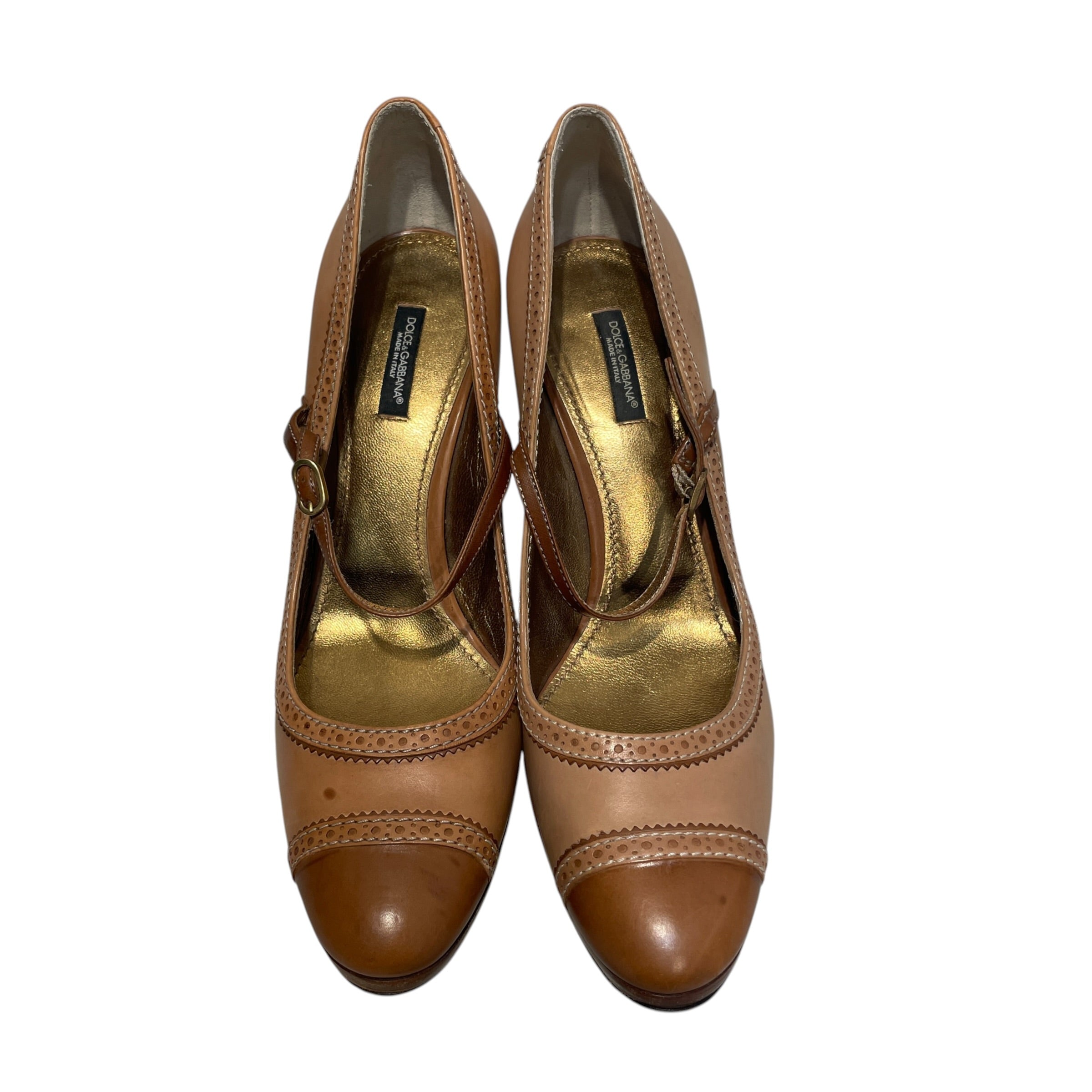 DOLCE&GABBANA/Heels/EU 40/Leather/BEG/Slip-on/Mary Jane Brogue-Style Heel view 3