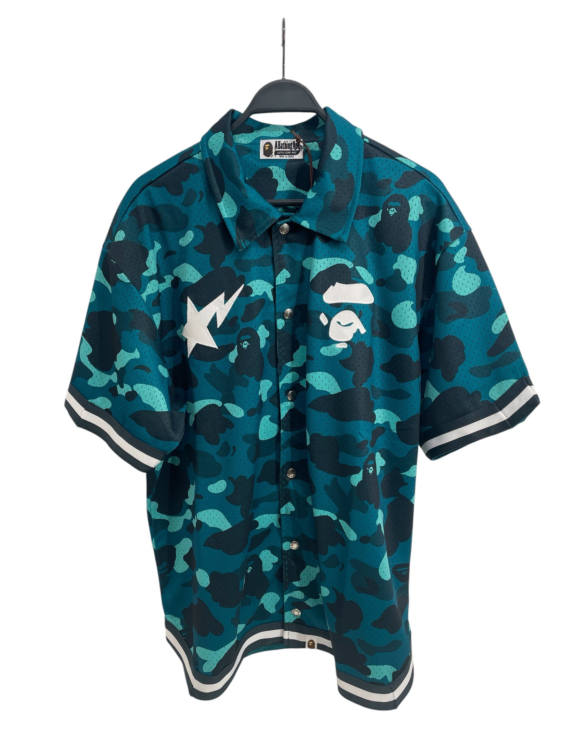 A BATHING APE/3|4S Shirt/XL/POLYESTER/BLU/BAPE BASEBALL CAMO JERSEY view 1