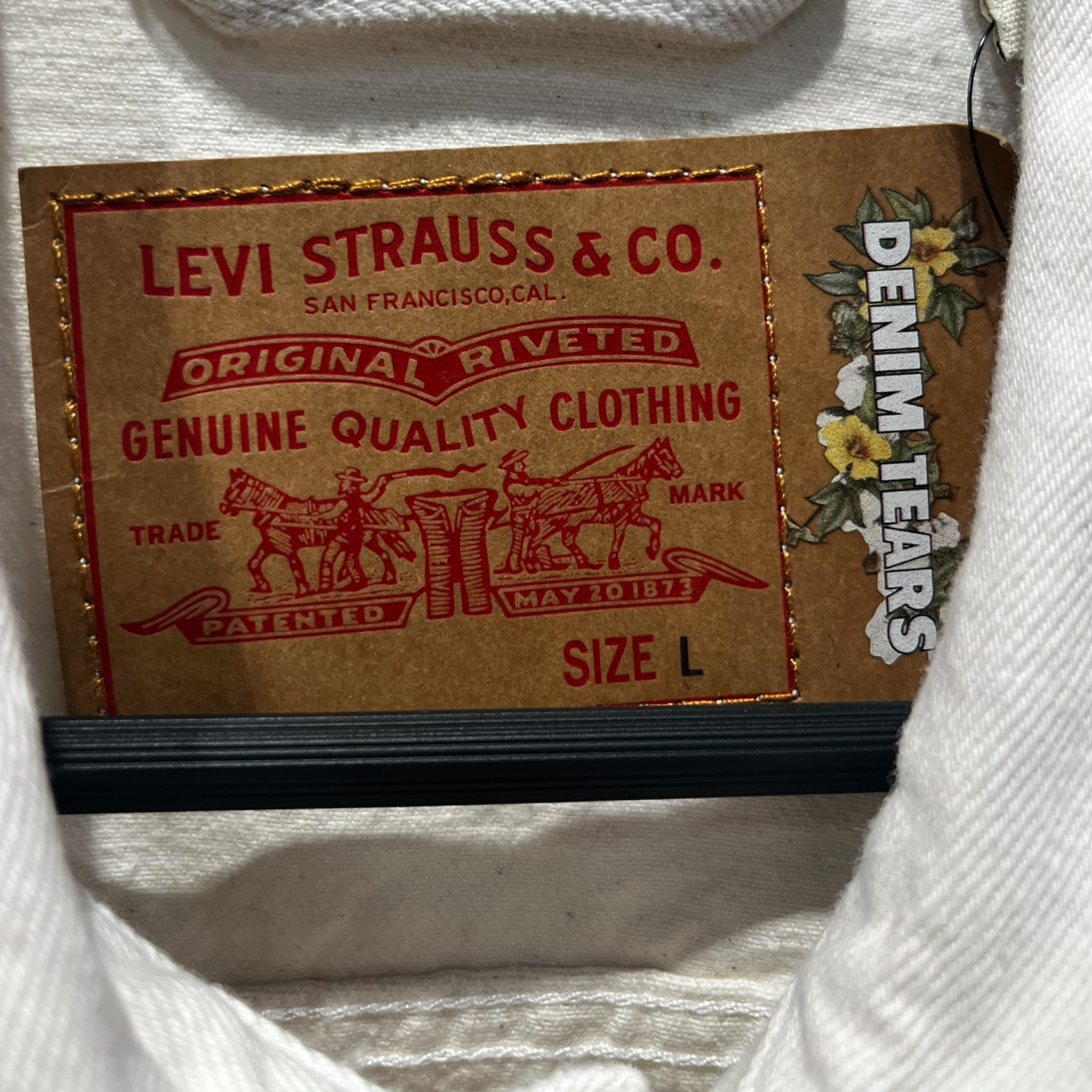Levi's/DENIM TEARS/Denim Jkt/L/Denim/WHT/Single Breasted/Floral Pattern/stamps view 3