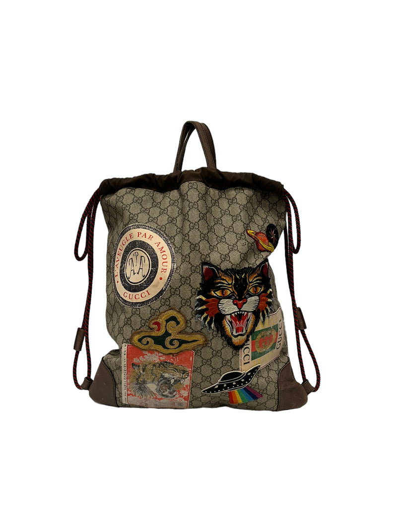 GUCCI/Backpack/OS/Monogram/Leather/KHK/Courier GG