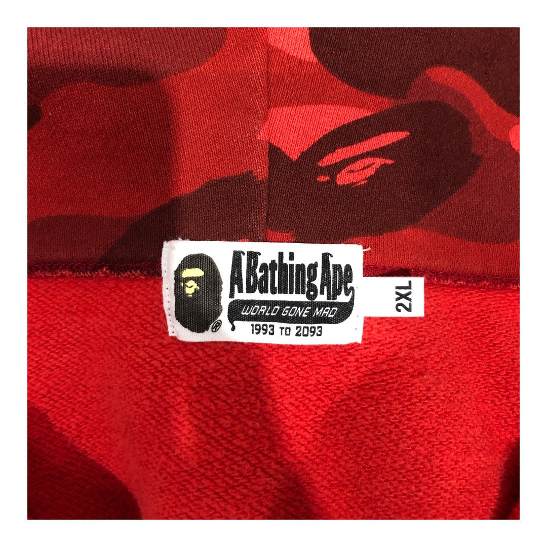 A BATHING APE/Zip Up Hoodie/XXL/Camouflage/Cotton/RED/BAPE Camo monkey full zip view 3