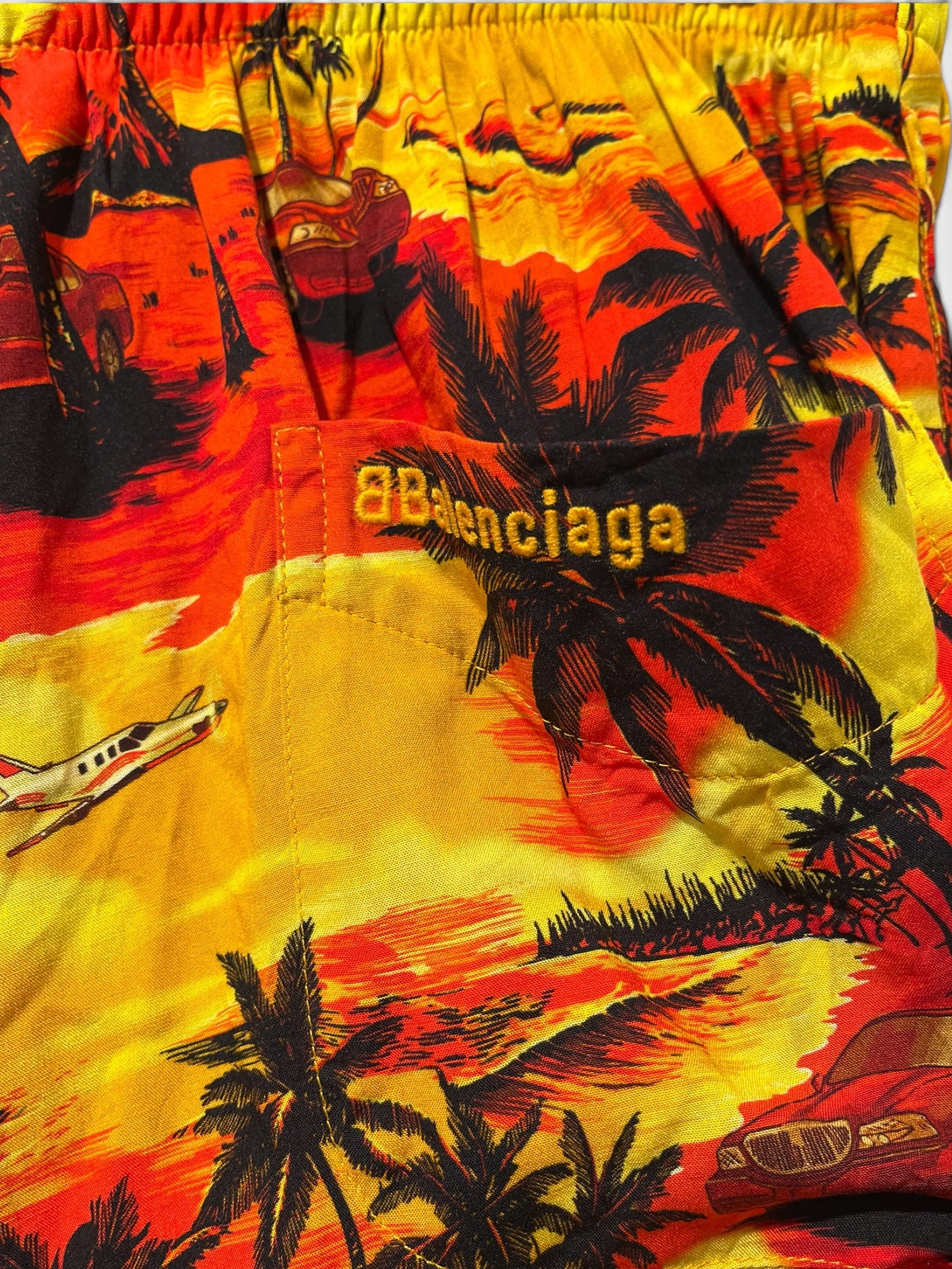 BALENCIAGA/Pants/38/Cotton/RED/All Over Print/BEACH PRINT PAJAMA PANTS view 7
