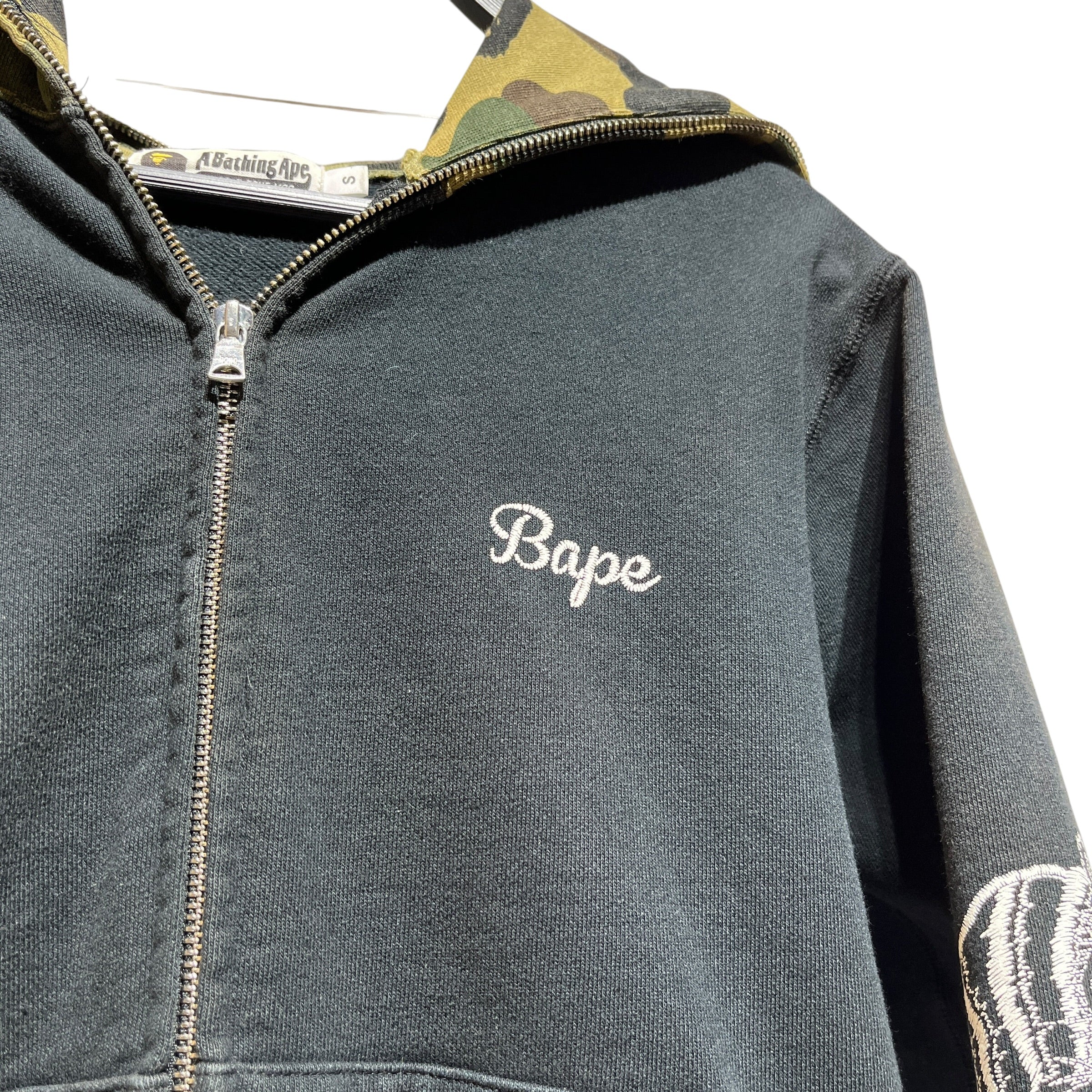A BATHING APE/Zip Up Hoodie/S/Cotton/BLK/tiger graphic on hood view 3