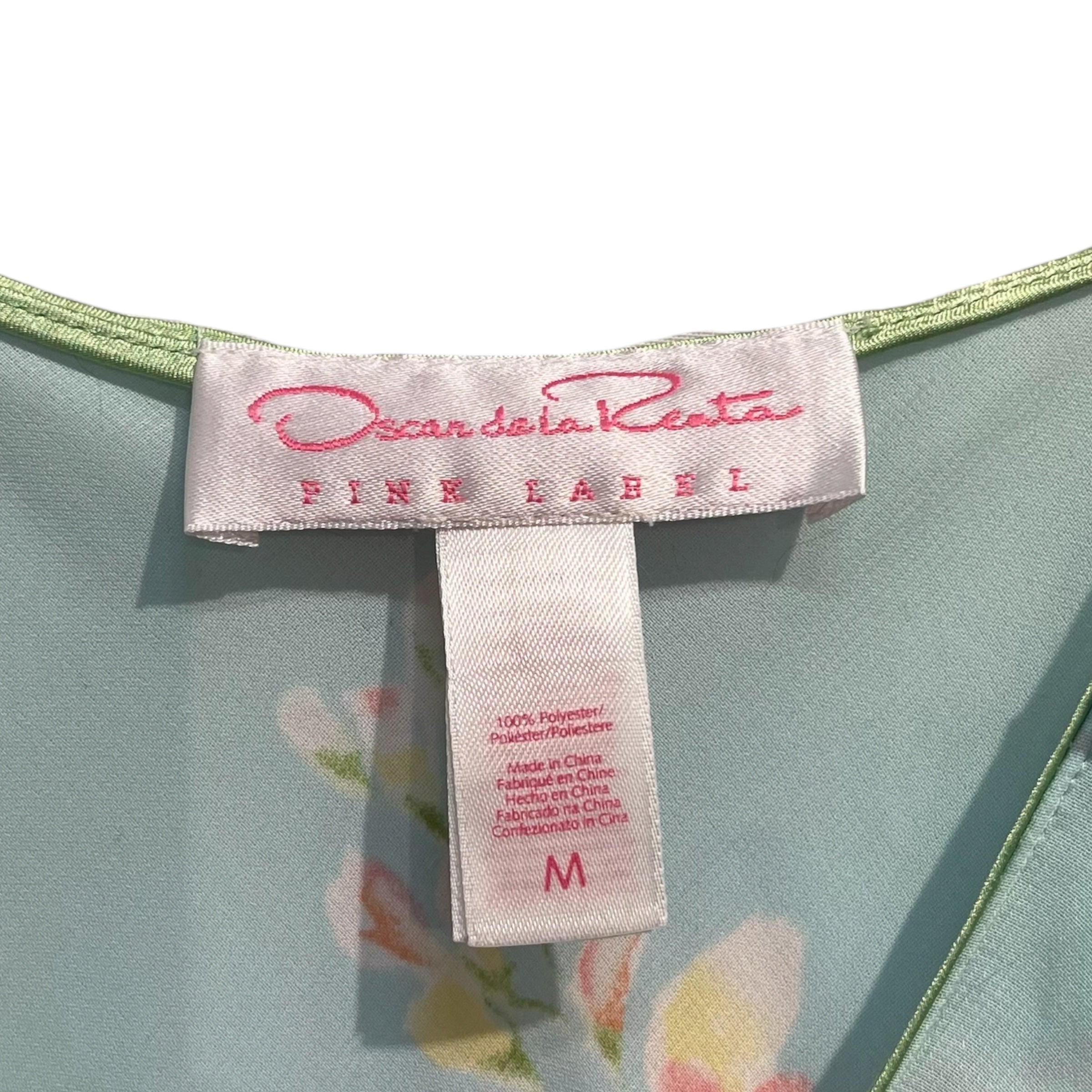 Oscar de laRenta/Camisole Dress/M/Floral Pattern/Polyester/BLU/GRN TRIM/ PEARL STRAP BOWS view 3