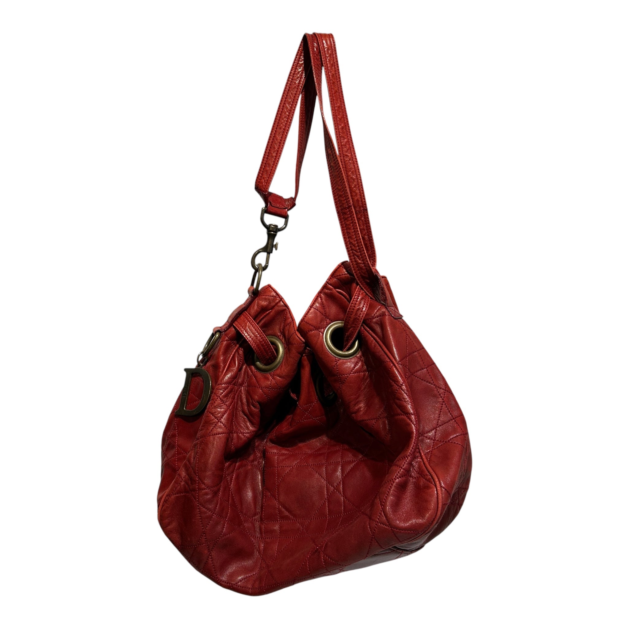 Christian Dior/Hand Bag/Leather/RED/VINTAGE CANNAGE BUCKET BAG view 1