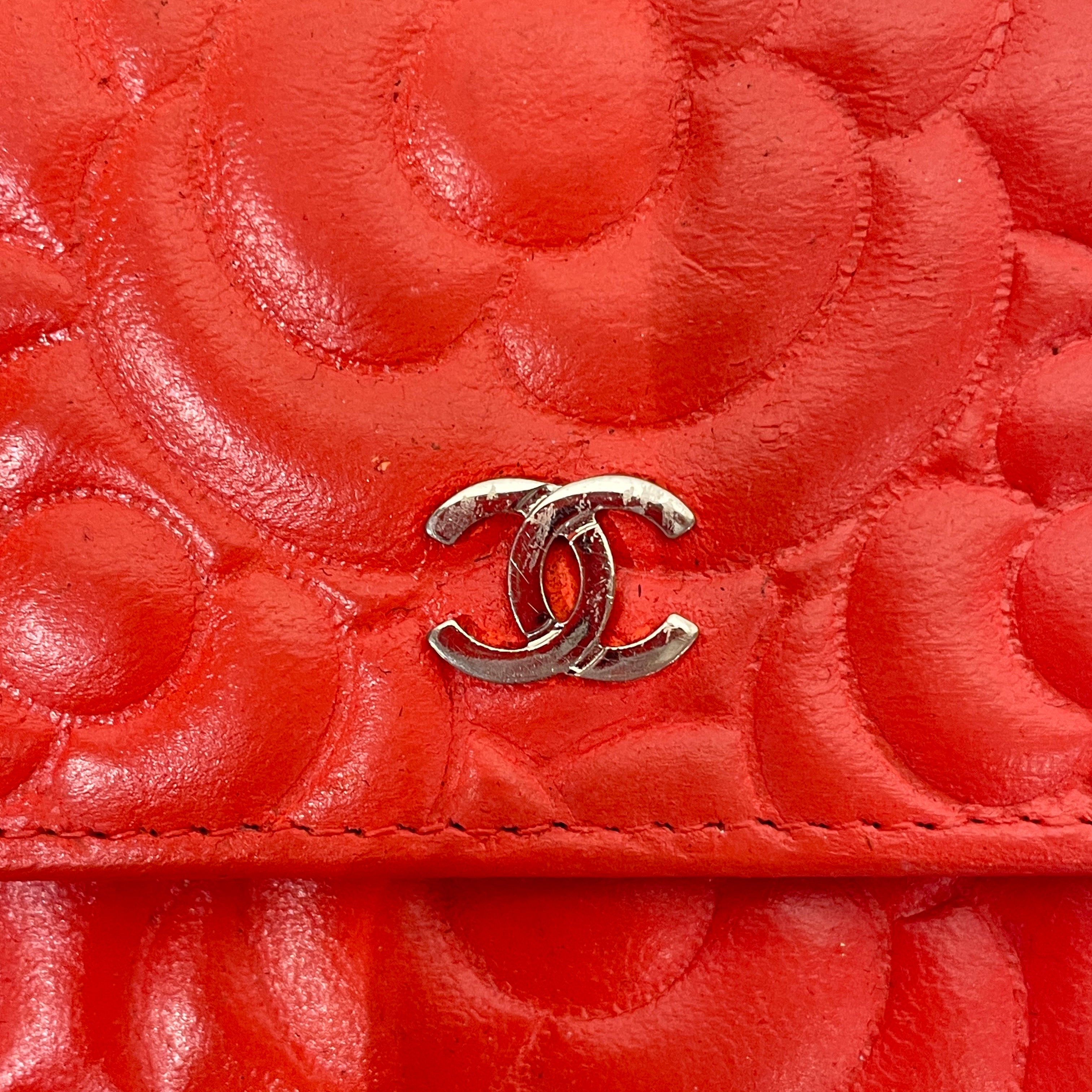 CHANEL/Long Wallet/Floral Pattern/Leather/RED/CAMELLIA LAMBSKIN view 3