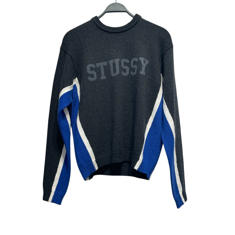 STUSSY/Sweater/M/Stripe/Wool/GRY/BLU/WHTE/GREY STRIPE N ARMS