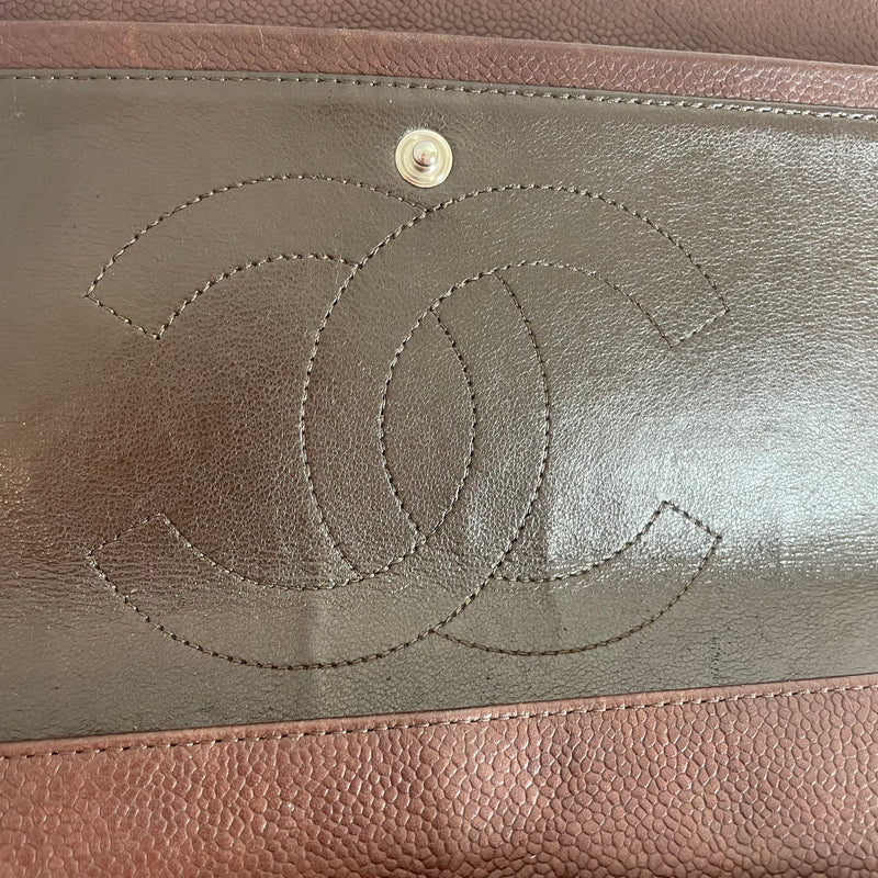 CHANEL/Hand Bag/Leather/BRW/DOUBLE FLAP/QUILTED/CAVIAR