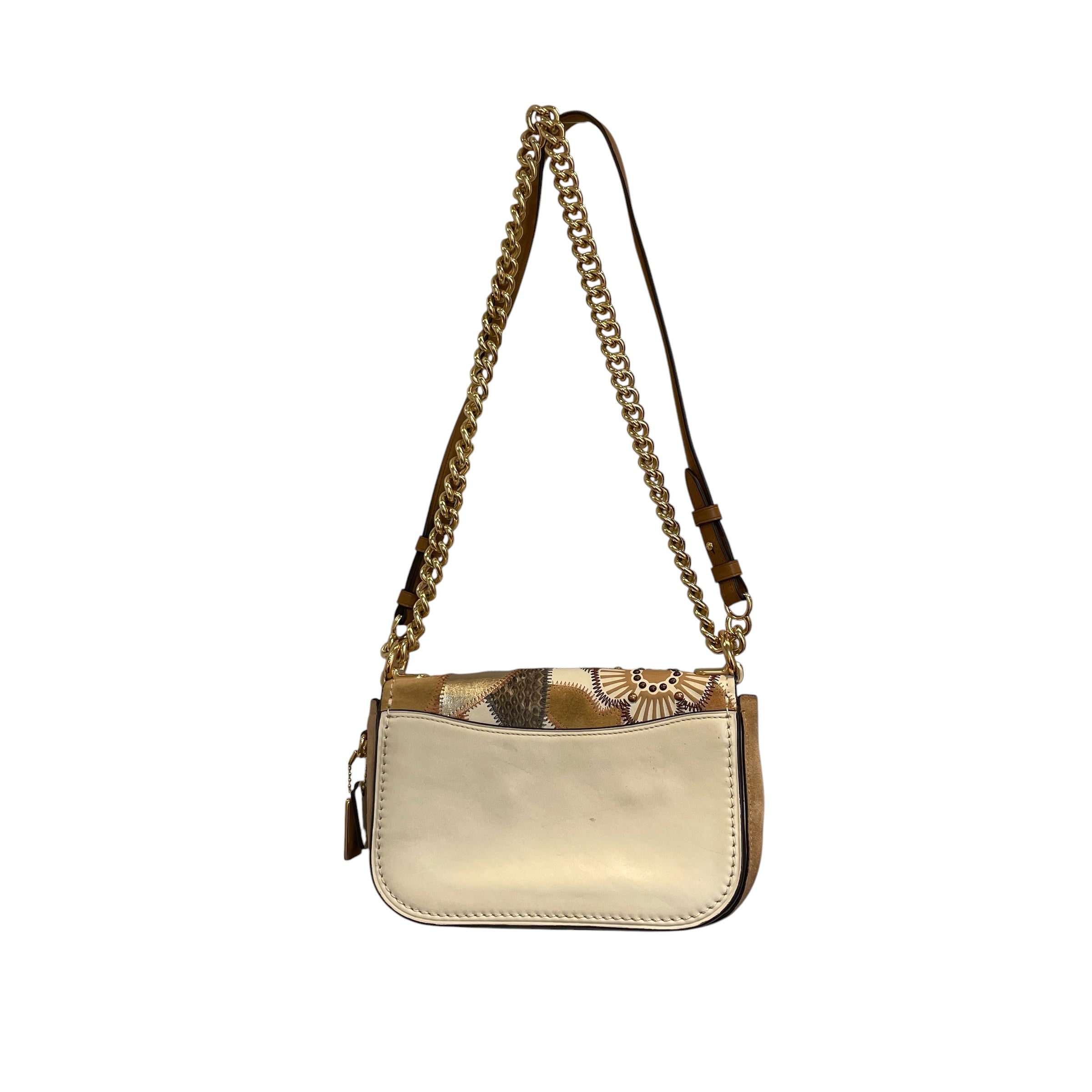 COACH/Cross Body Bag/All Over Print/Leather/WHT/BRWN FLOWERS,GOLD CHAIN STRAP view 2
