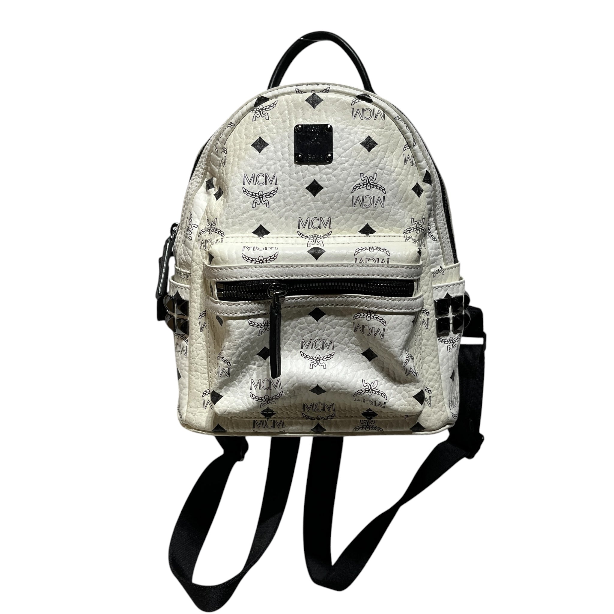 MCM/Backpack/Monogram/Leather/WHT/black studded mini view 1