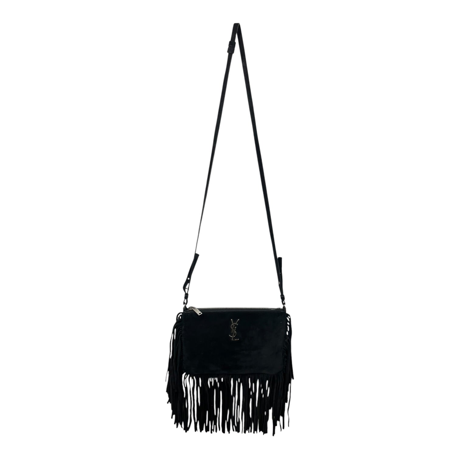 YVES SAINT LAURENT/Cross Body Bag/Suede/BLK/FRINGE CROSSBODY BAG view 1
