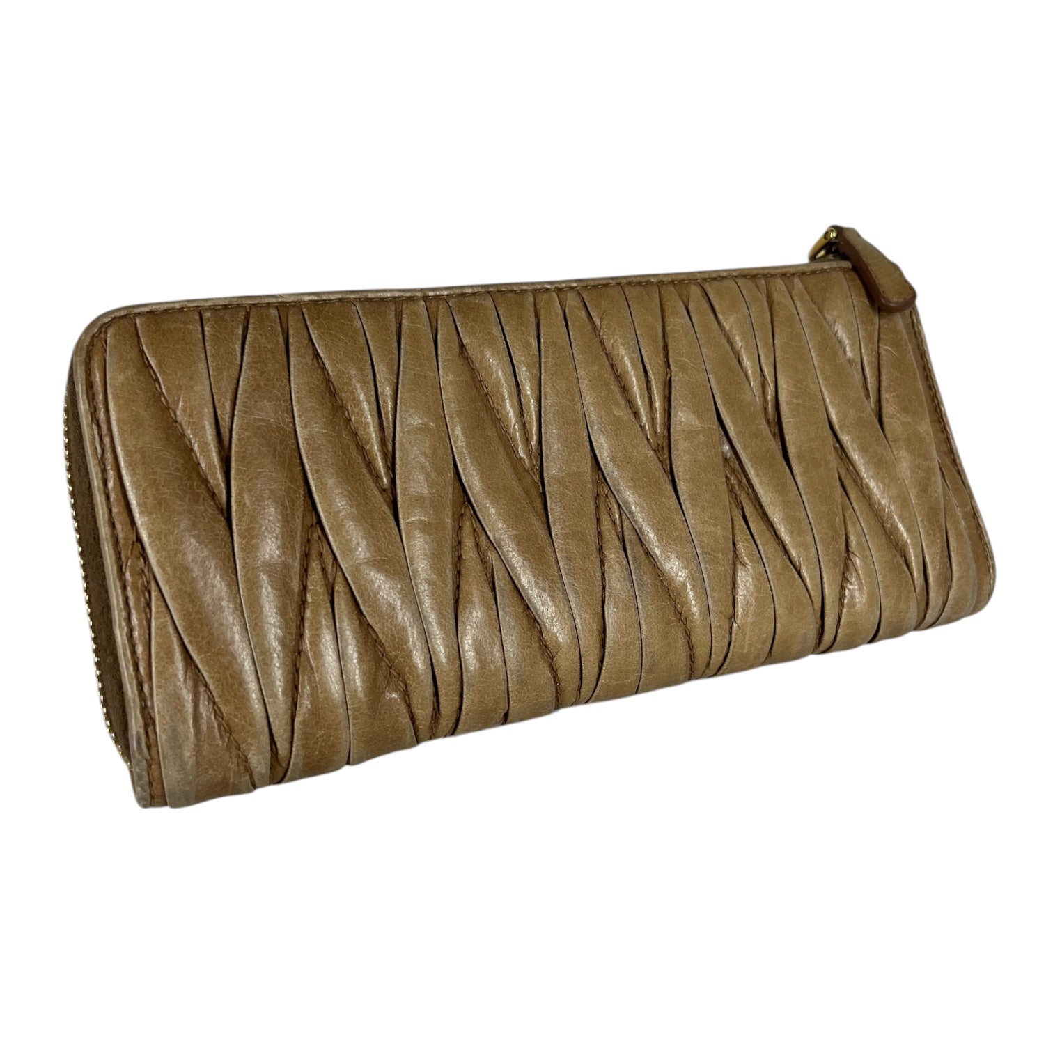 MIU MIU/Long Wallet/Leather/BEG/crinkle zipper wallet view 2