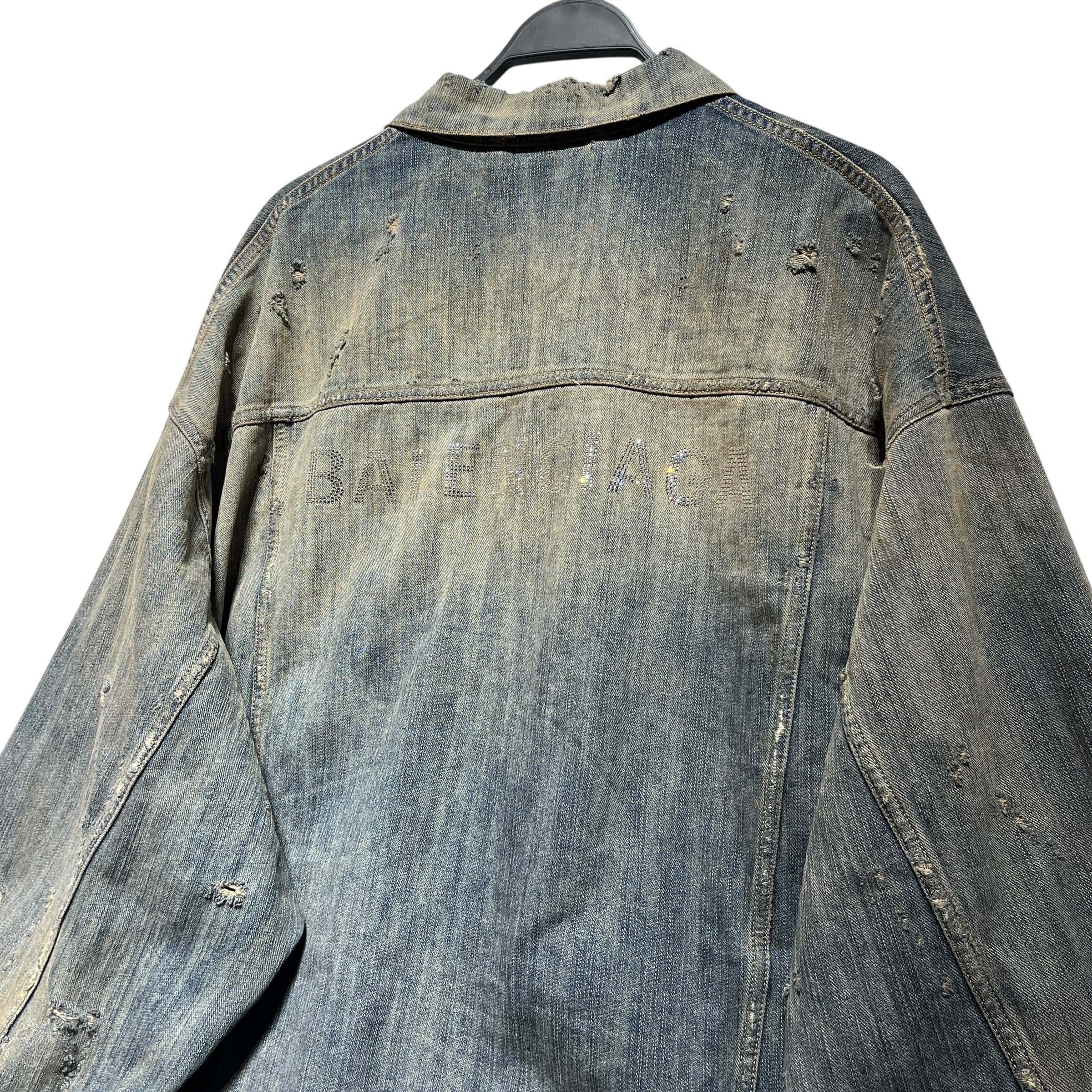 BALENCIAGA/Denim Jkt/4/Denim/NVY/Distressed Rhinestone Logo Jkt view 6