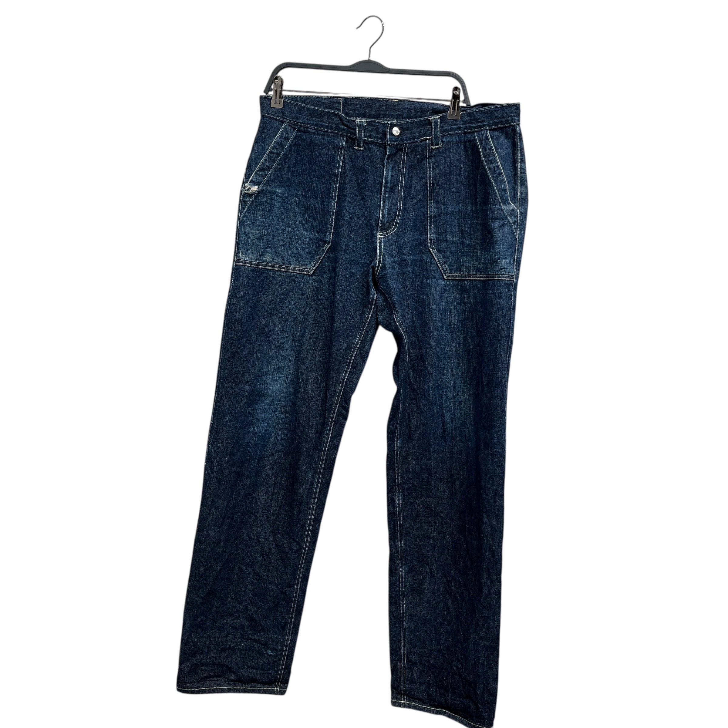 HENRY'S/Straight Pants/36/Denim/NVY/WHITE STITCHING TEAR LEFT PKT view 1