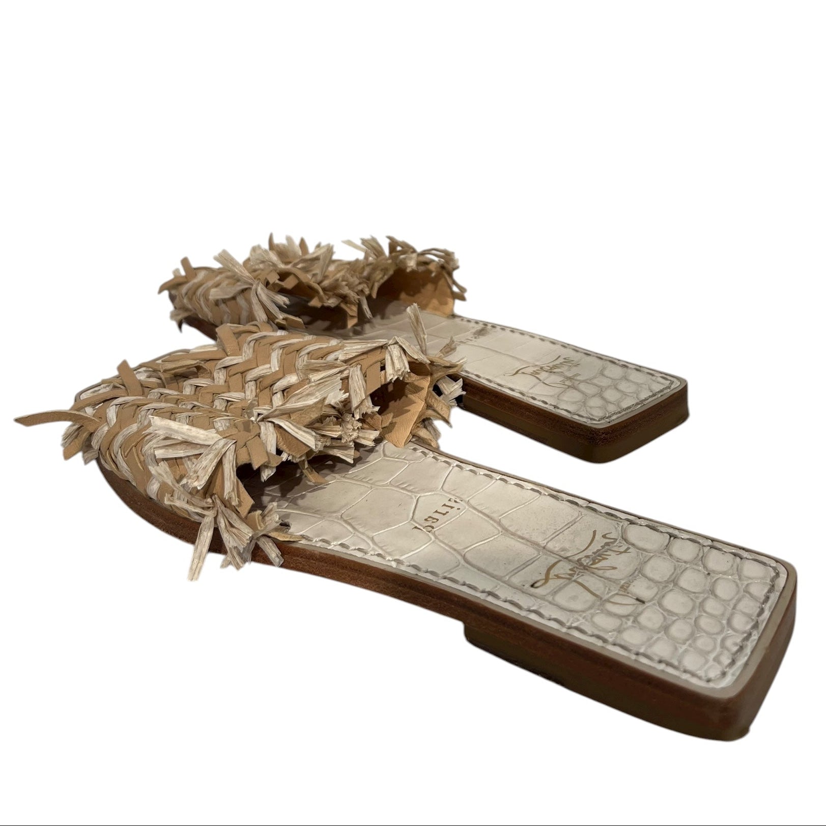 Christian Louboutin/Sandals/US 7.5/Faux Leather/CRM/Open-Toe/soudana raffia slip on sandals view 2