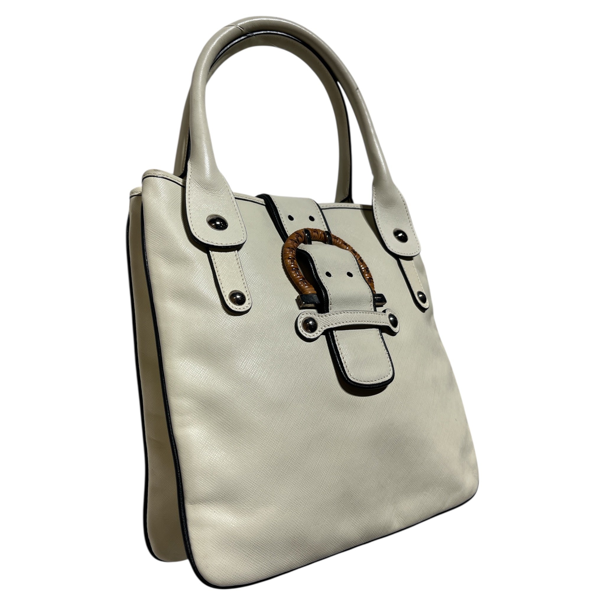 Salvatore Ferragamo/Tote Bag/Leather/WHT/RATTAN BUCKLE MINI TOTE view 3