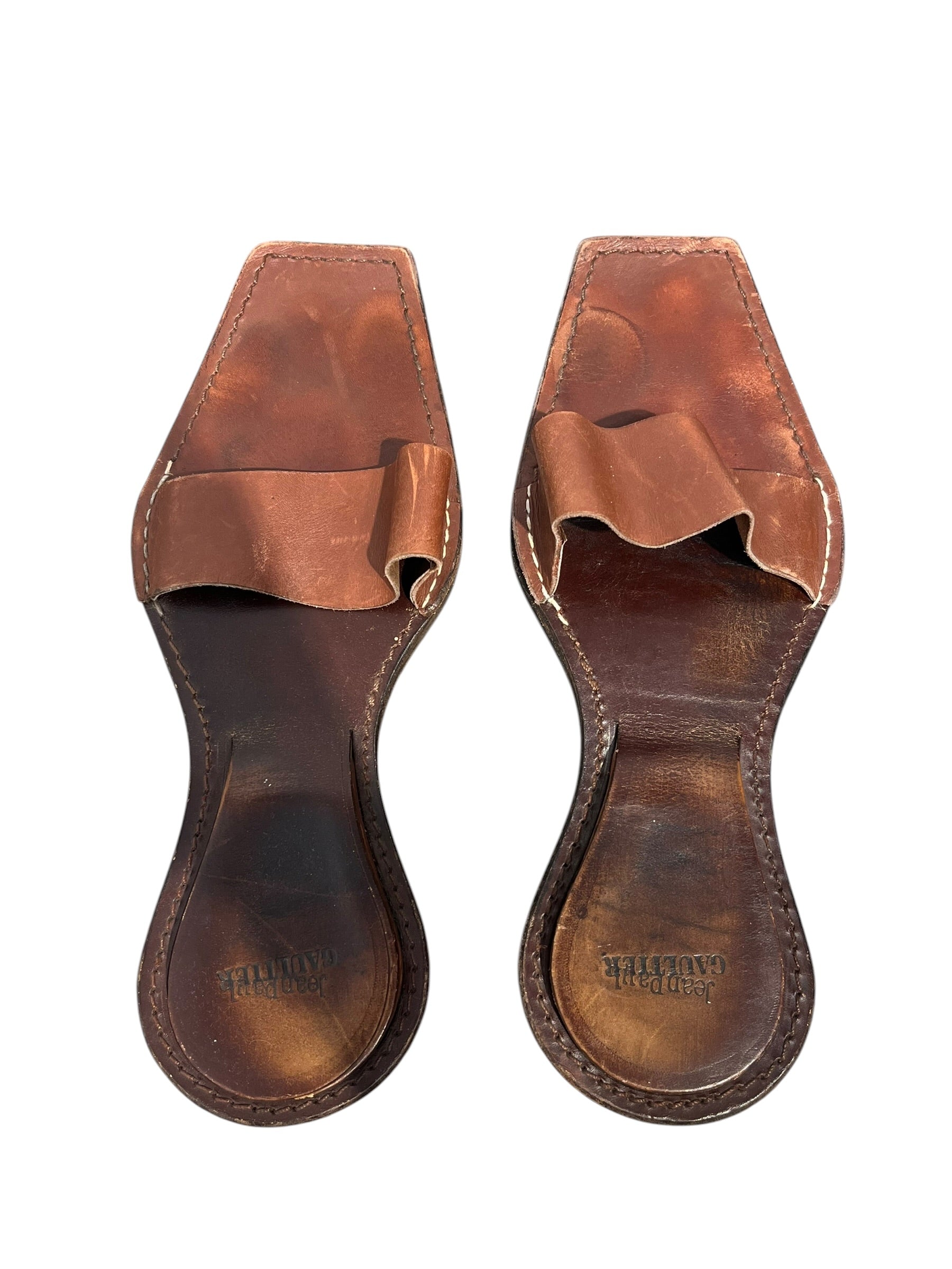 Jean Paul Gaultier/Sandals/EU 40/Leather/BRW/SQUARE TOE LOOP SLIDES view 1
