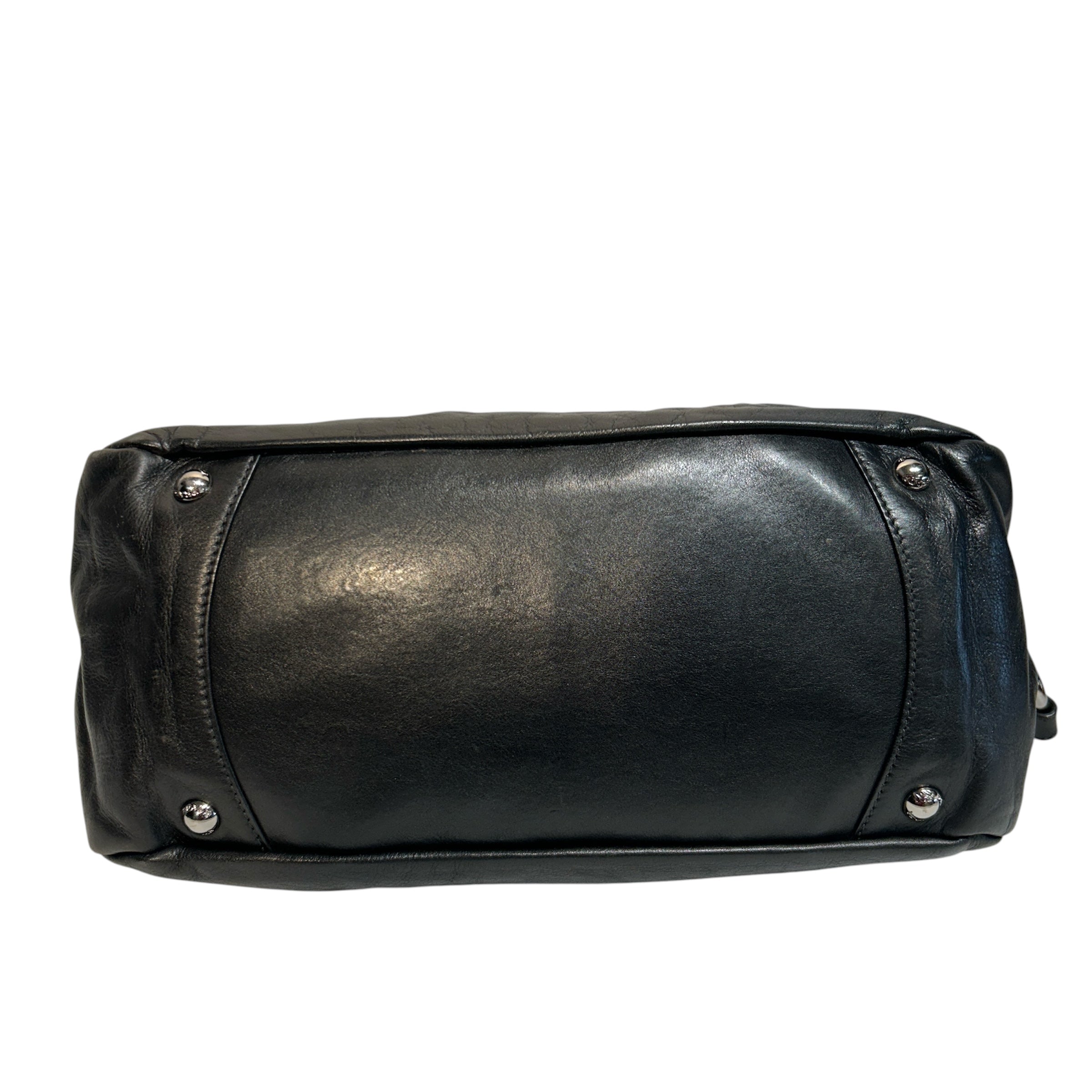 PRADA/Hand Bag/Leather/BLK/LEATHER HOBO BAG LG LOGO view 3